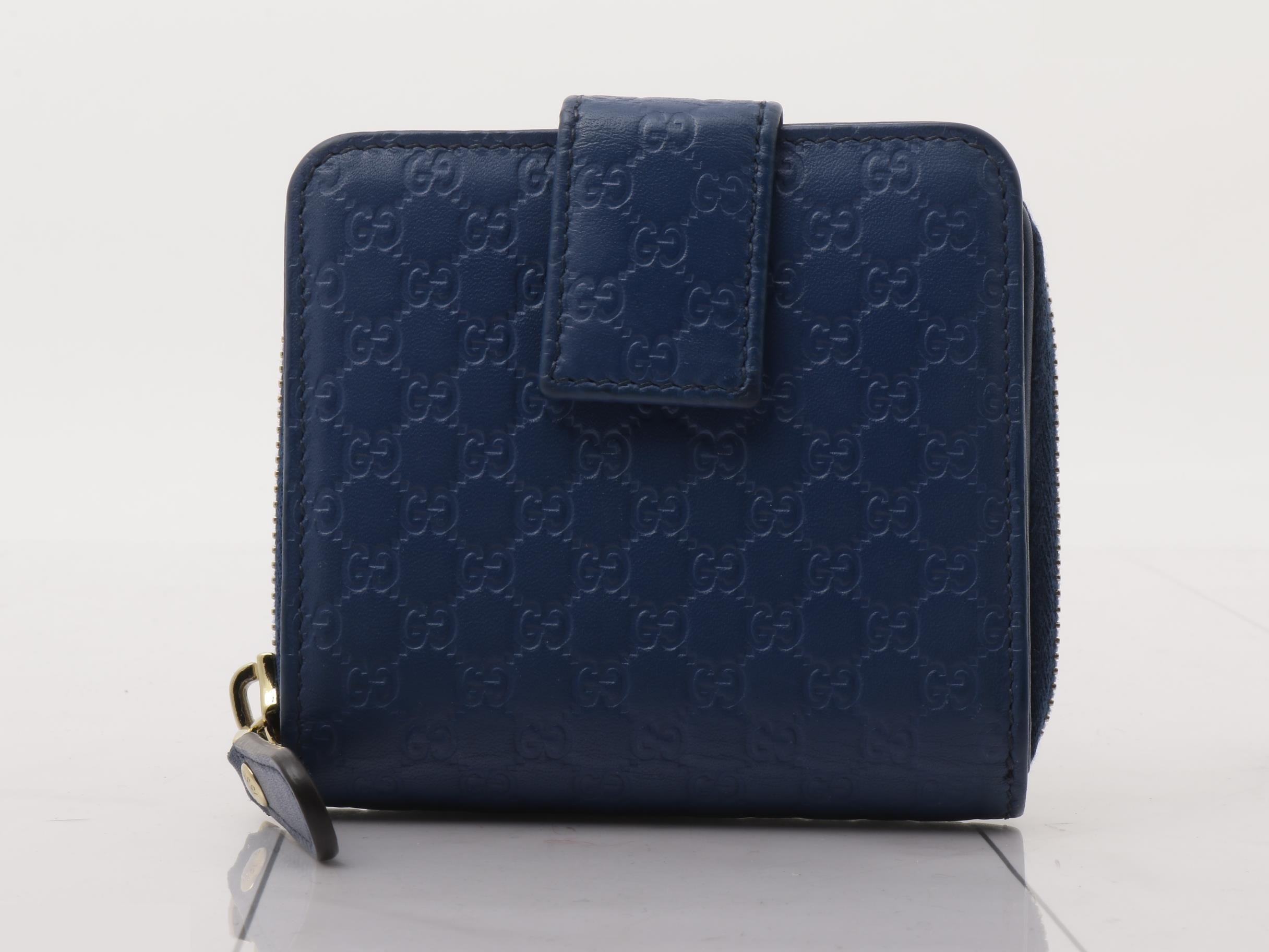 449395 Micro Guccishima round zipper wallet blue with bag — view 2