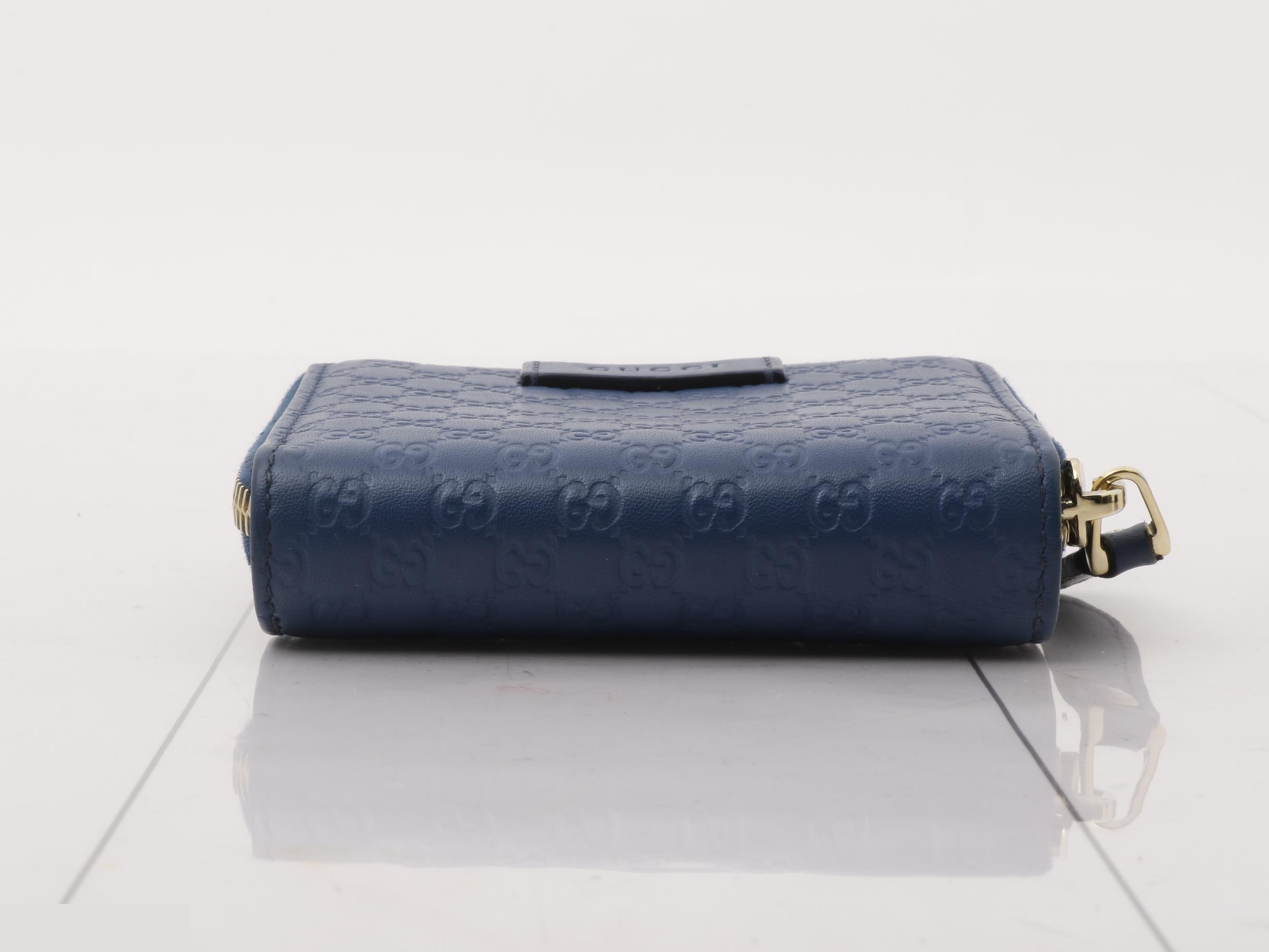 449395 Micro Guccishima round zipper wallet blue with bag — view 3