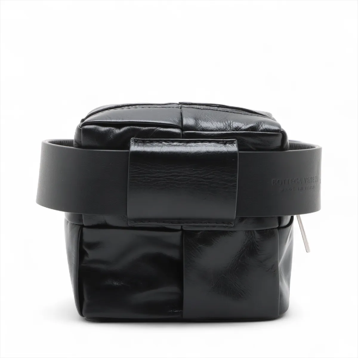 Maxi Intrecciato Cassette Leather Waist Pouch Black — view 2