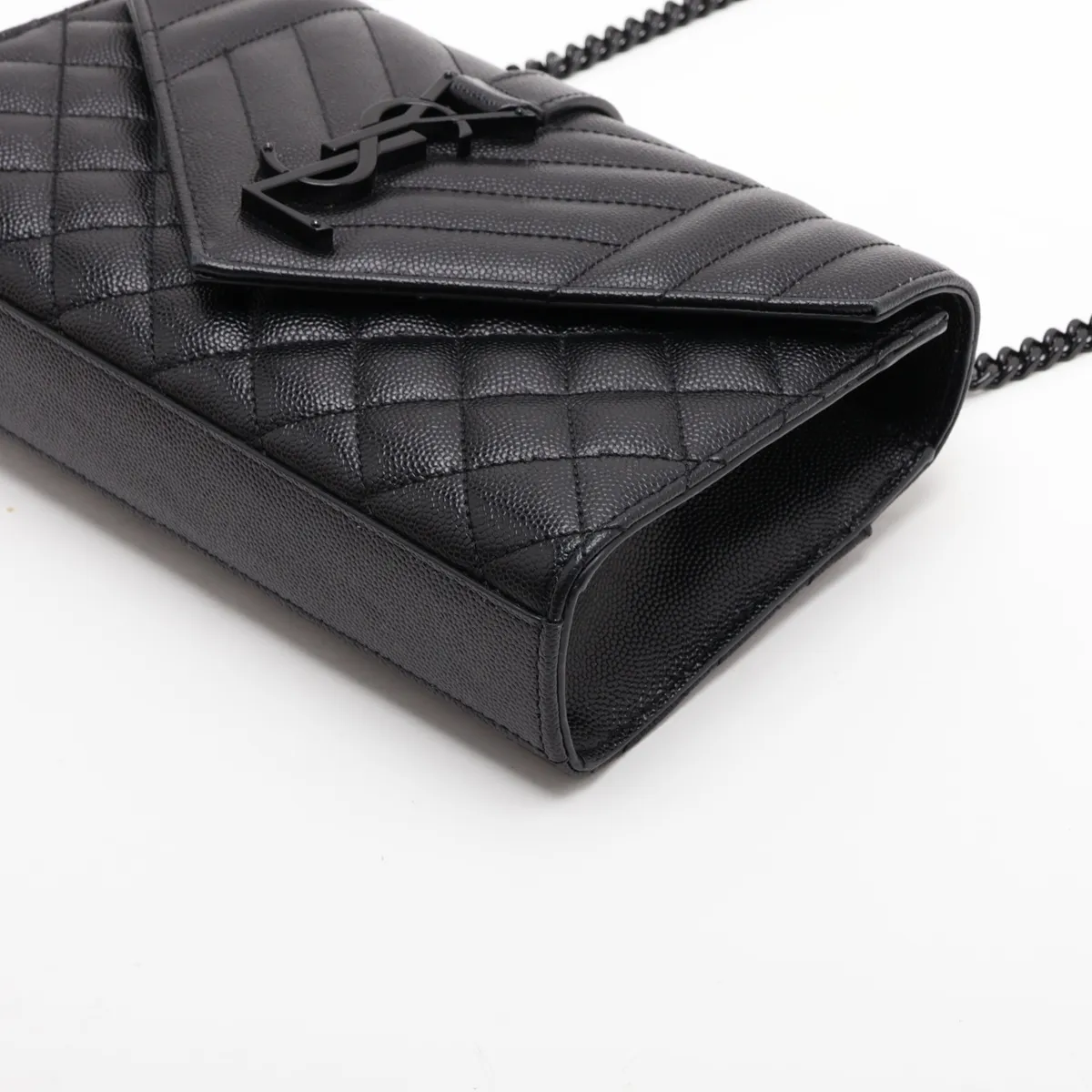 Envelope Leather Chain Shoulder Bag, Black 600195 — view 3