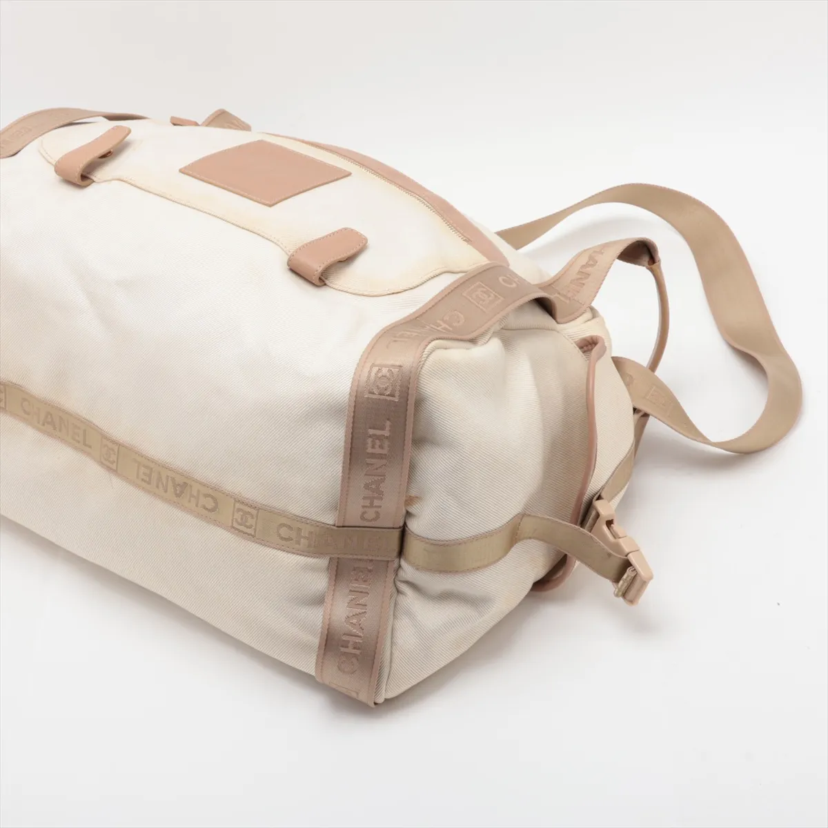 Sport Line Canvas x Leather 2-Way Boston Bag, Beige, Gold Hardware, 10605077 (Serial Number in the 10s) — view 3
