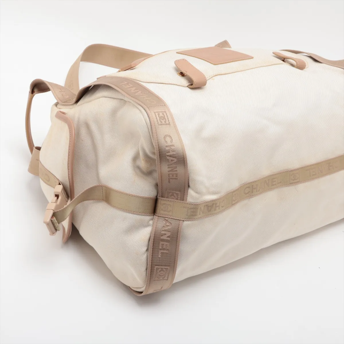 Sport Line Canvas x Leather 2-Way Boston Bag, Beige, Gold Hardware, 10605077 (Serial Number in the 10s) — view 4