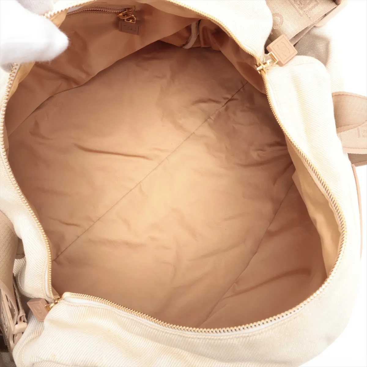 Sport Line Canvas x Leather 2-Way Boston Bag, Beige, Gold Hardware, 10605077 (Serial Number in the 10s) — view 6