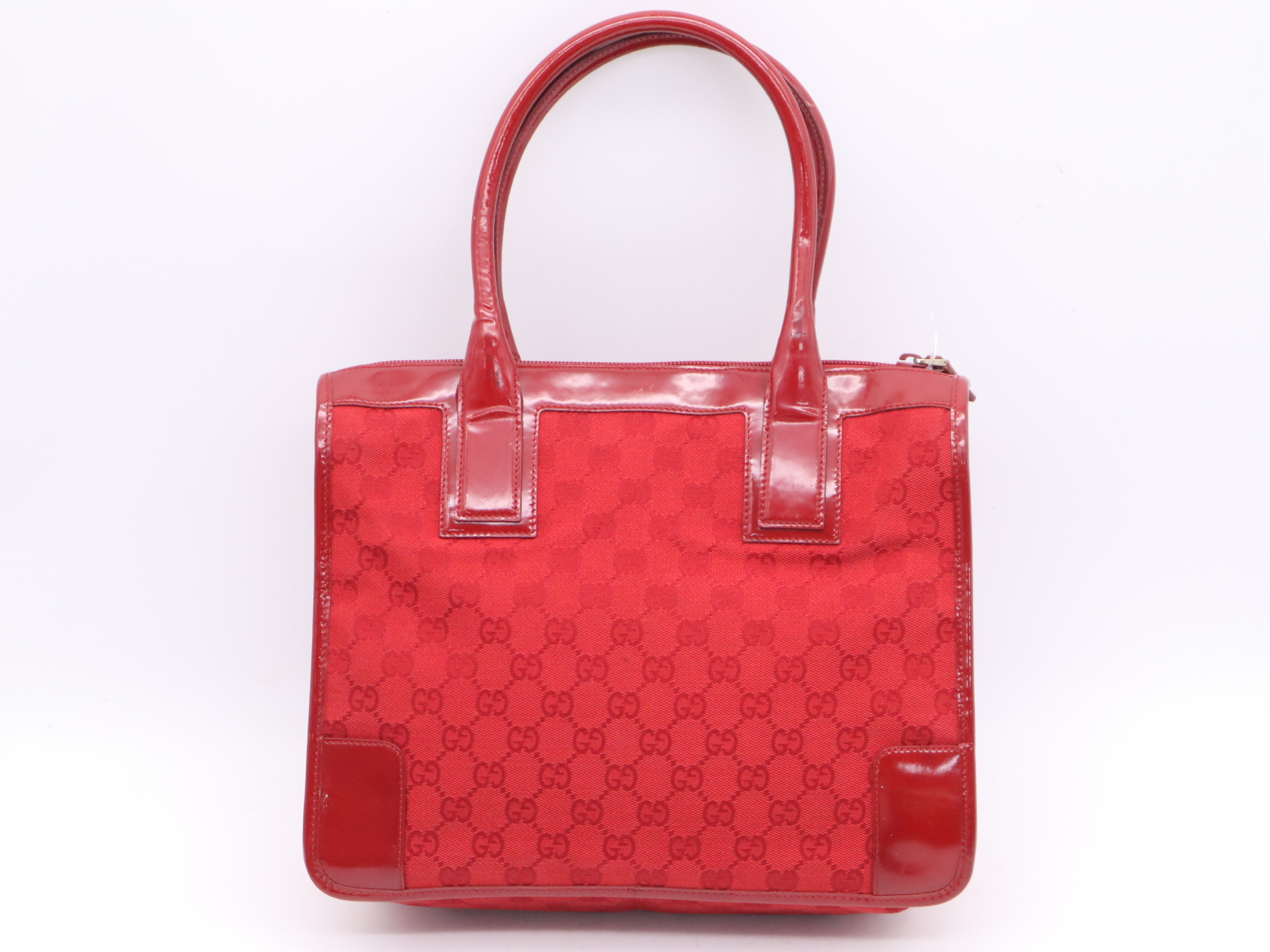 000-0855GG Canvas/Enamel Patent Leather Handbag, Red — view 2