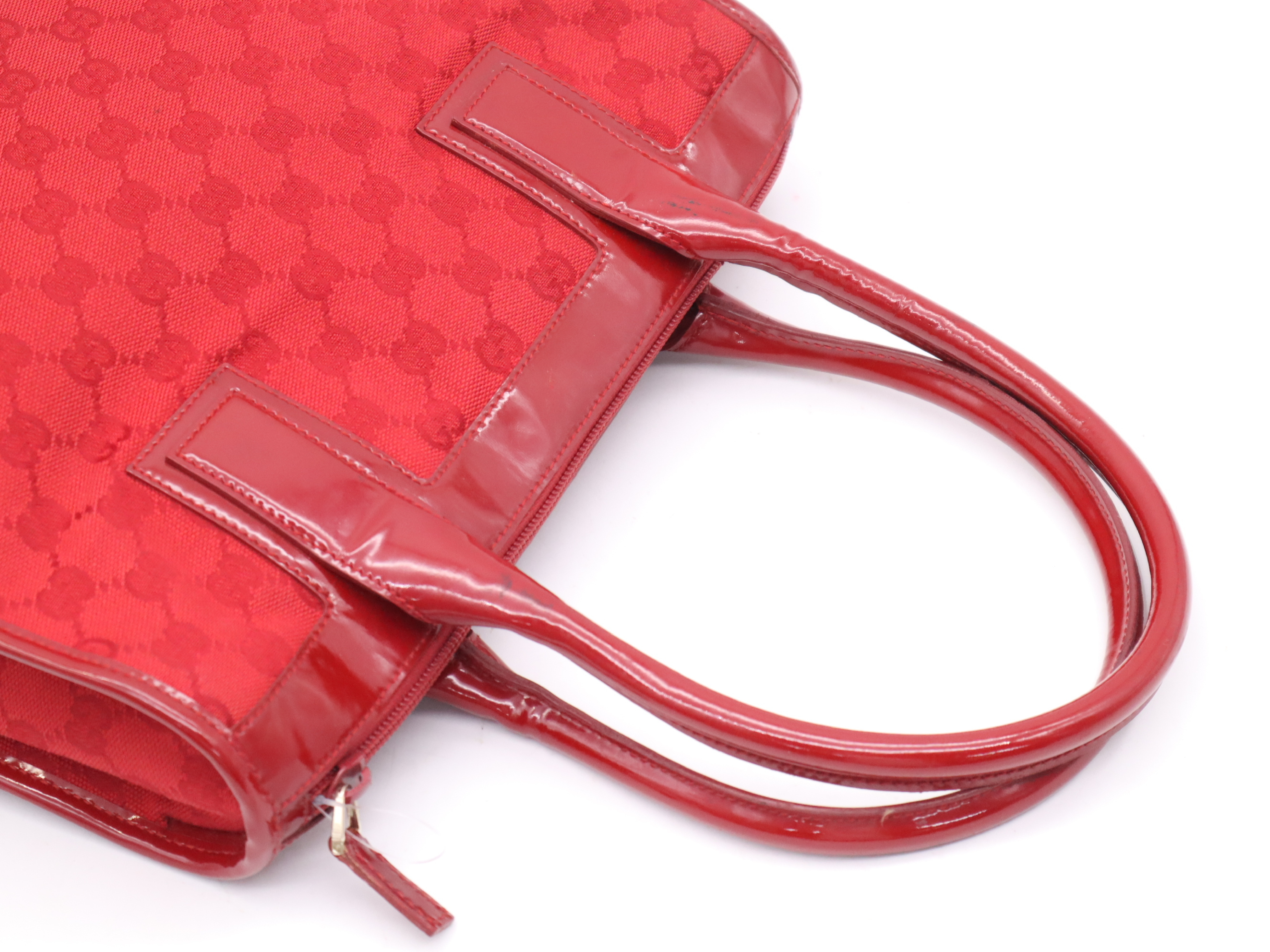 000-0855GG Canvas/Enamel Patent Leather Handbag, Red — view 6