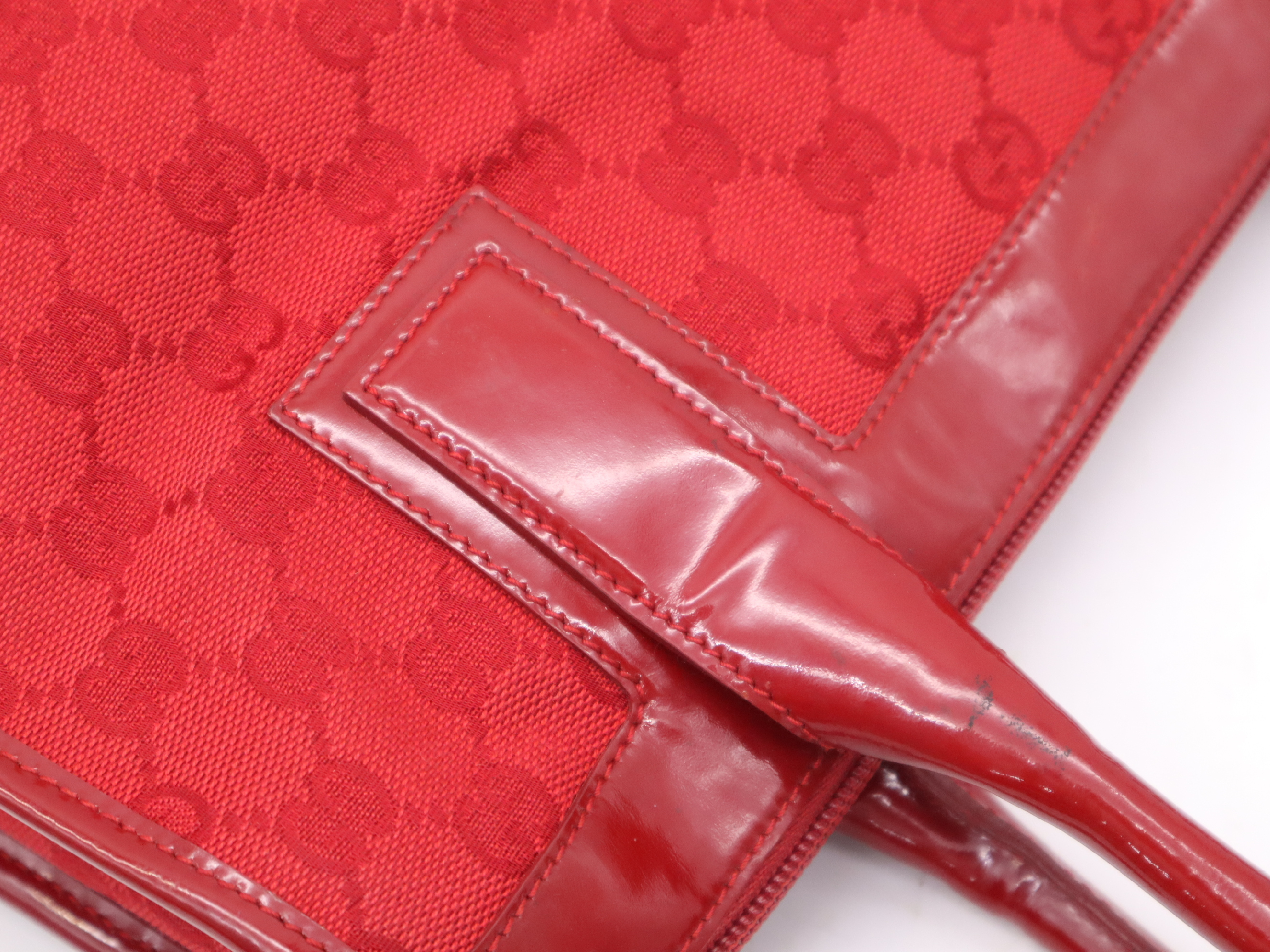000-0855GG Canvas/Enamel Patent Leather Handbag, Red — view 7
