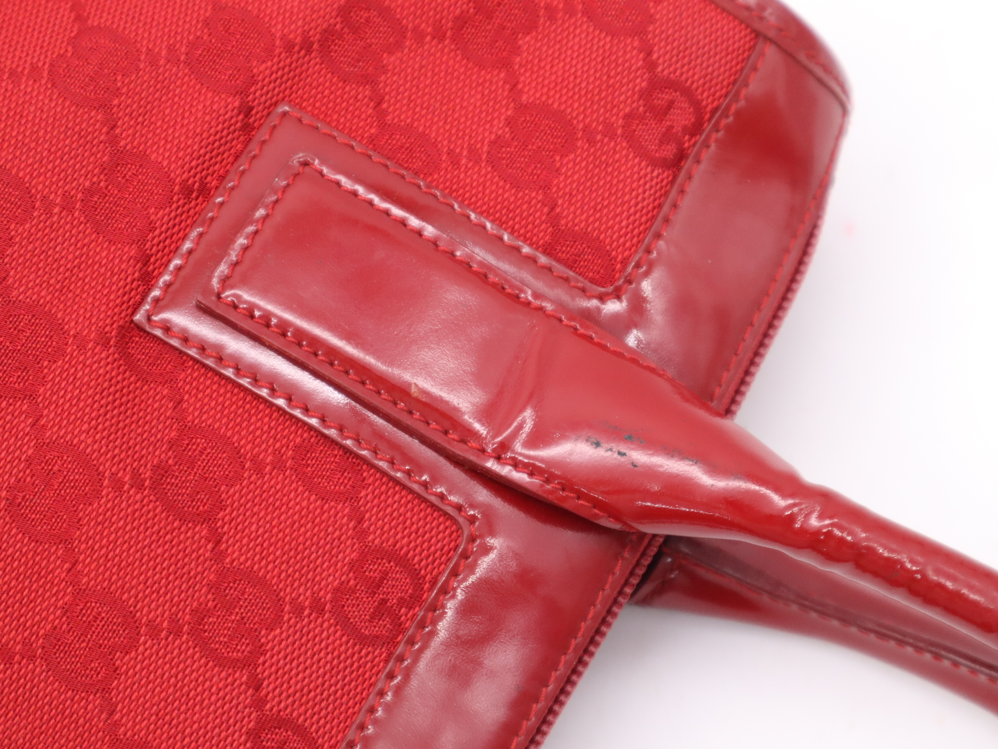 000-0855GG Canvas/Enamel Patent Leather Handbag, Red — view 8