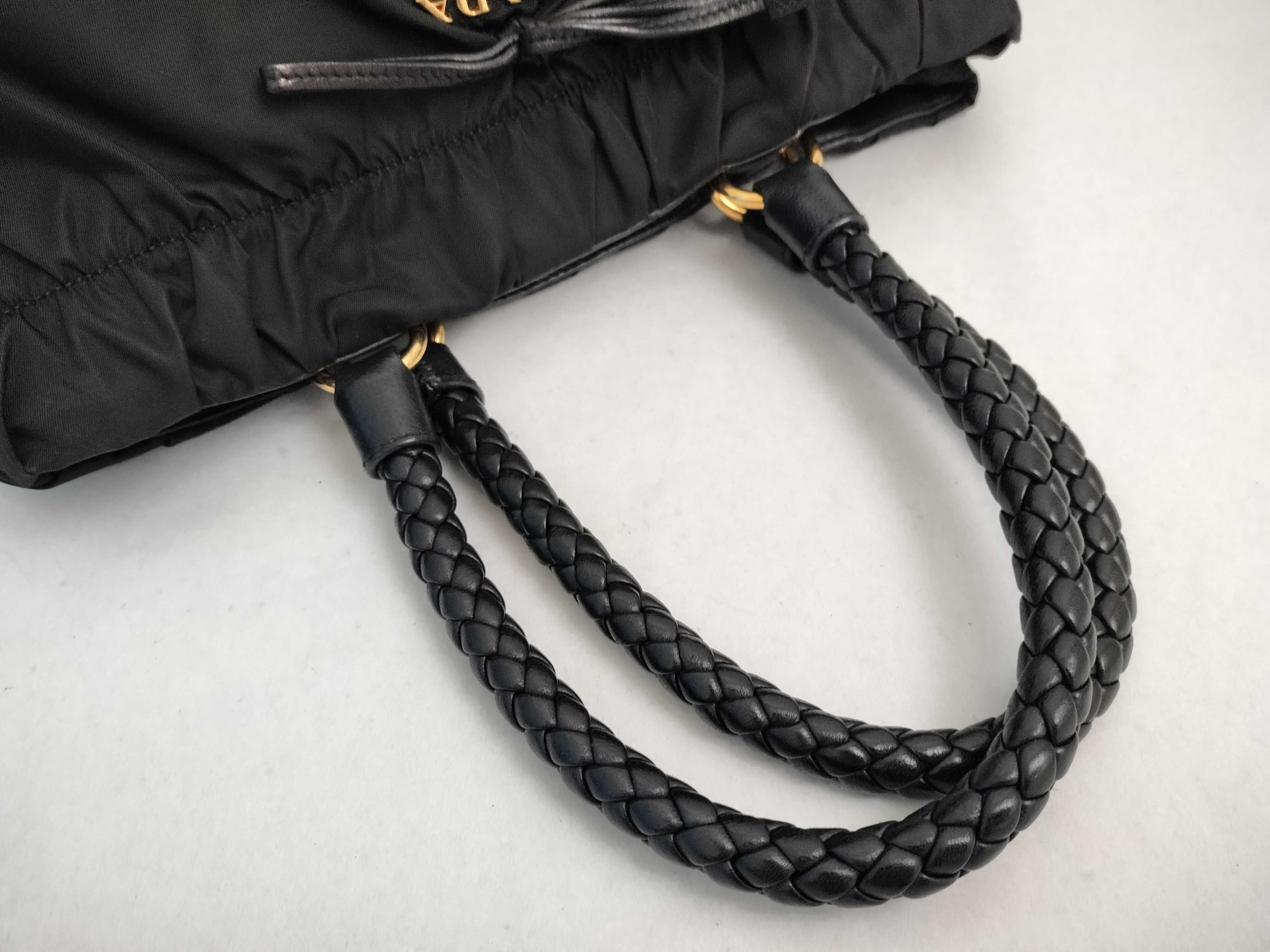 Nylon Prada Ribbon Bomber Handbag Nylon (Tessuto) and Leather Black Tote Bag — view 3