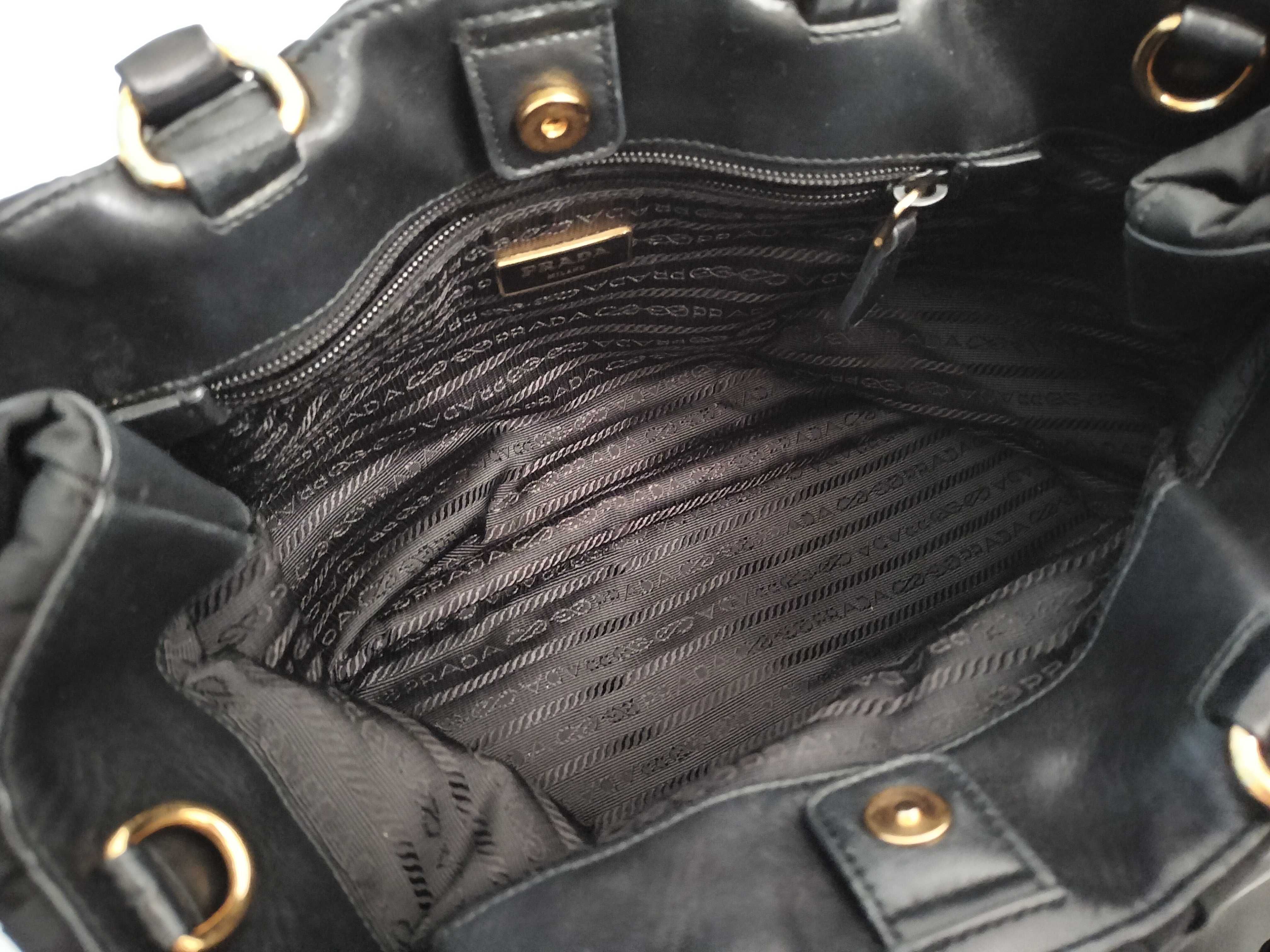 Nylon Prada Ribbon Bomber Handbag Nylon (Tessuto) and Leather Black Tote Bag — view 9