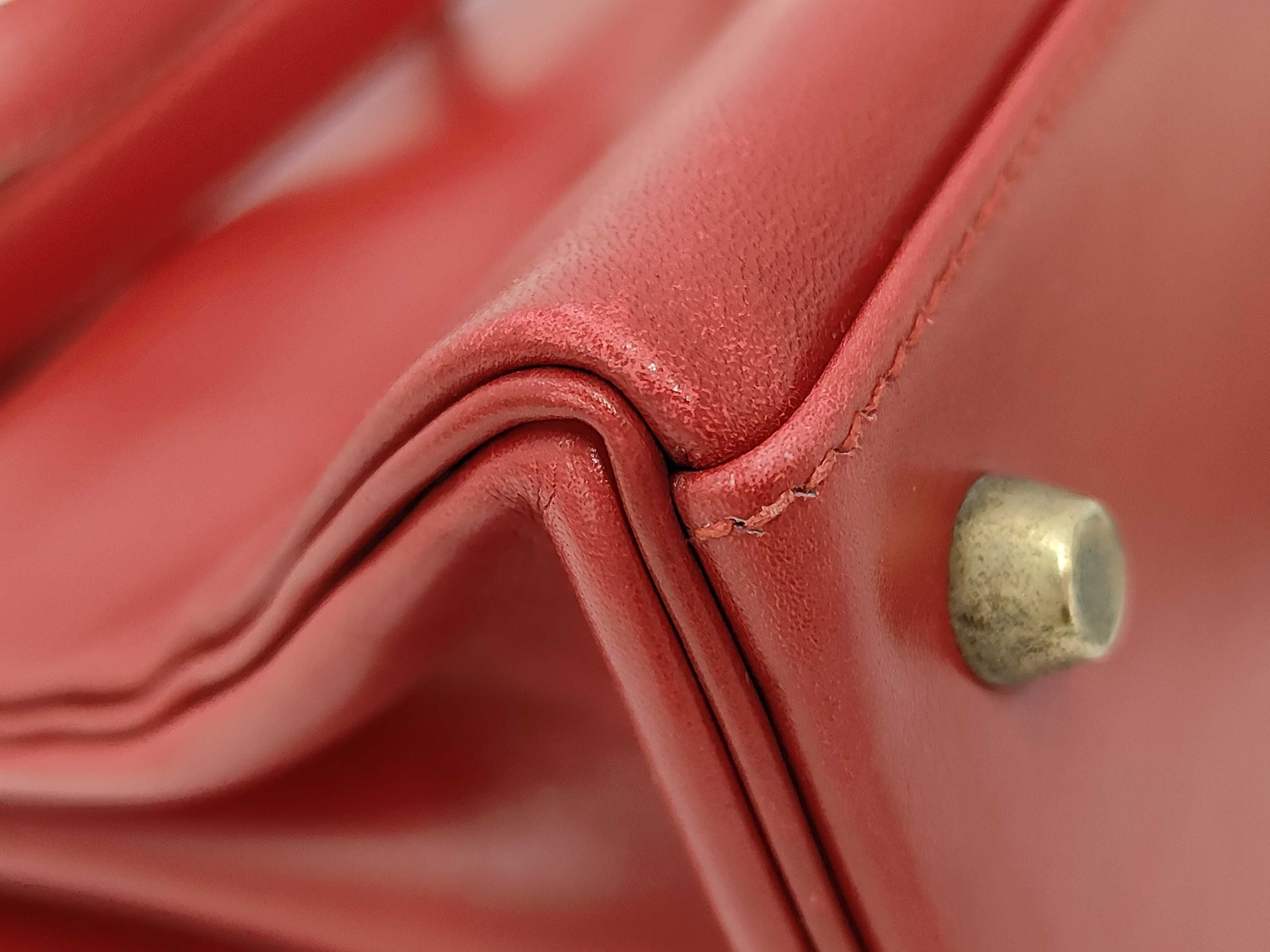 Kelly 28 Box Calf Leather Handbag, Red Tone, Gold Hardware, W Stamp — view 3