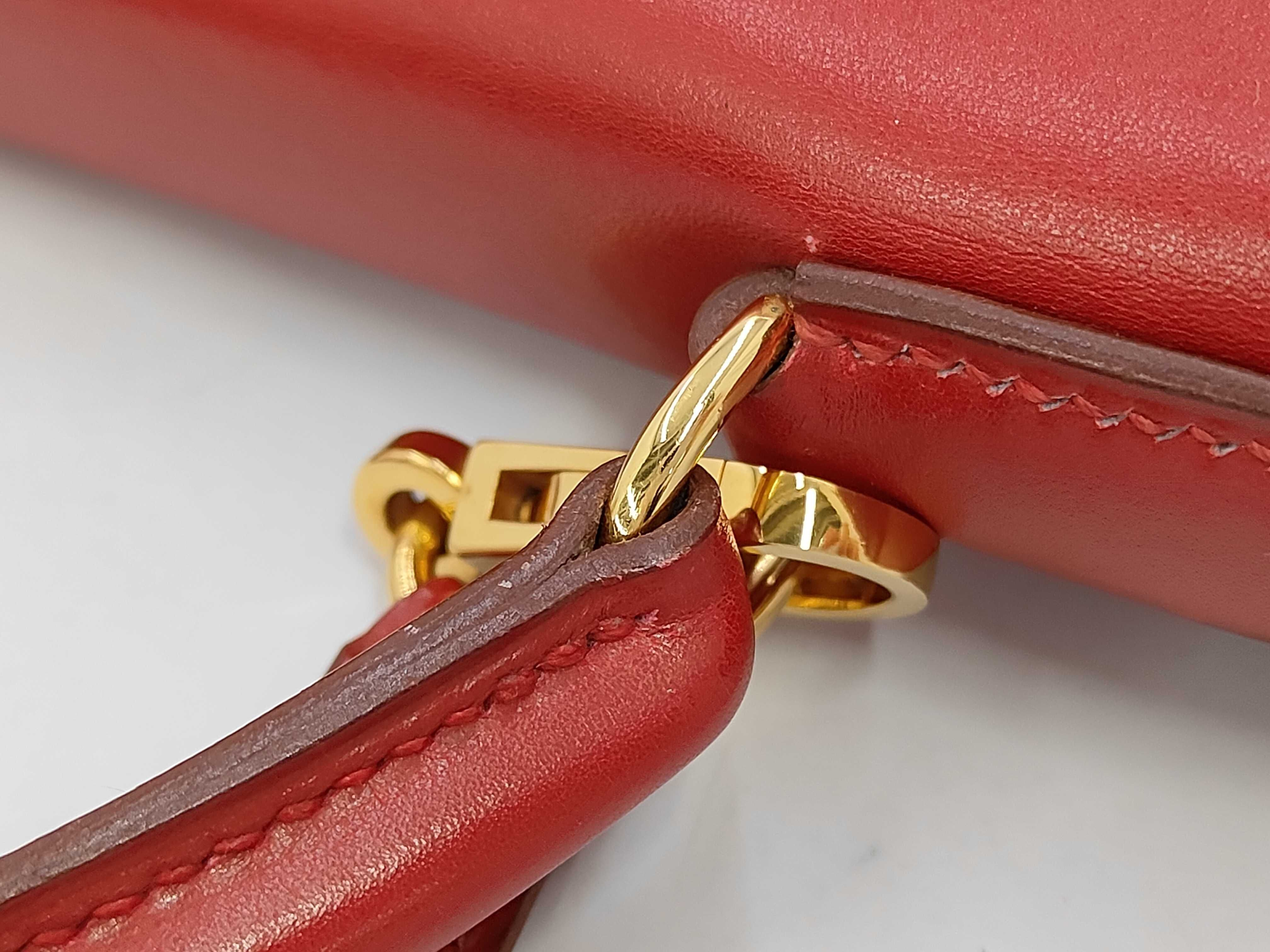 Kelly 28 Box Calf Leather Handbag, Red Tone, Gold Hardware, W Stamp — view 7