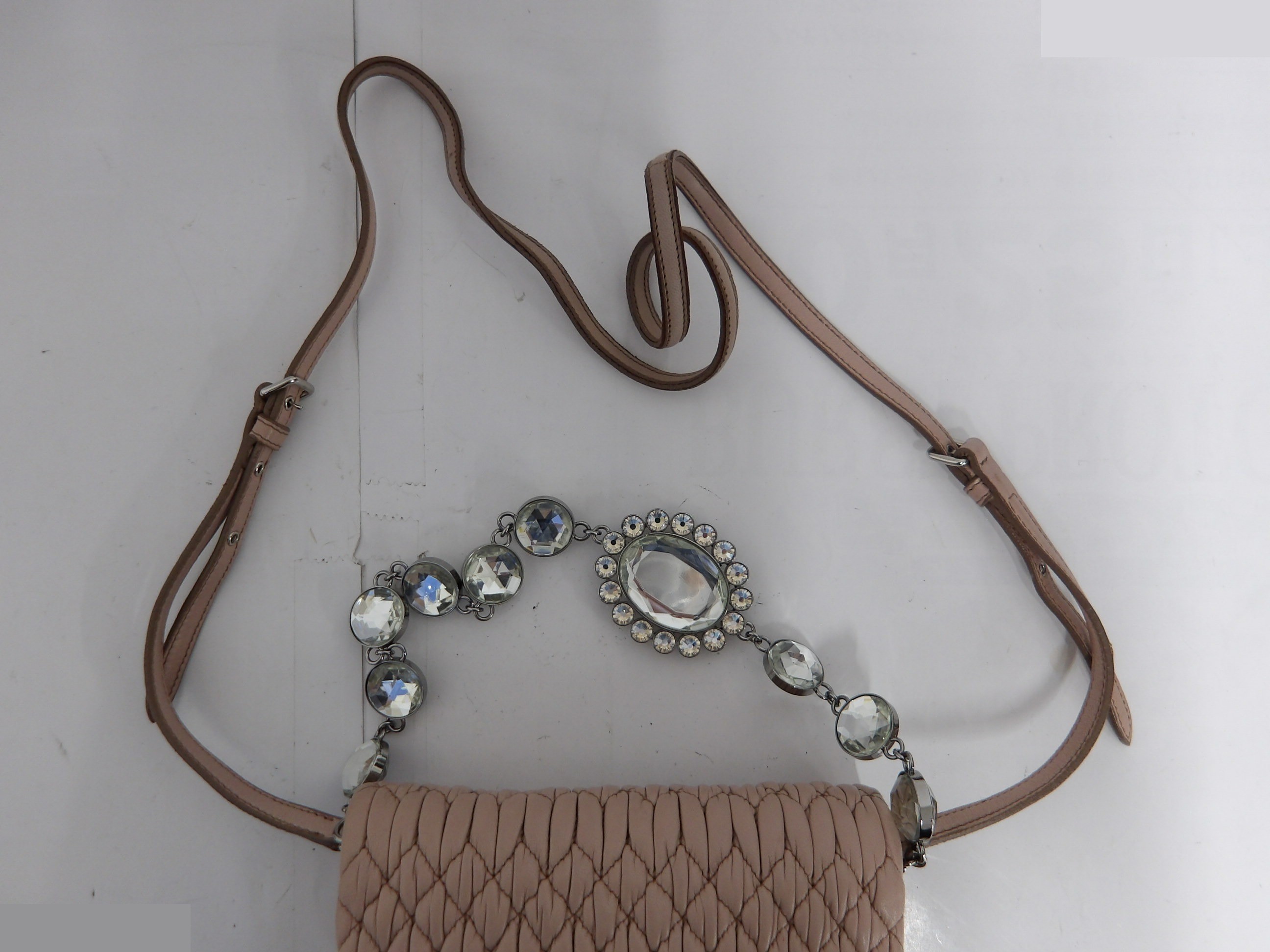 Nappa Crystal Shoulder Bag with Strap, Silver Hardware — view 8