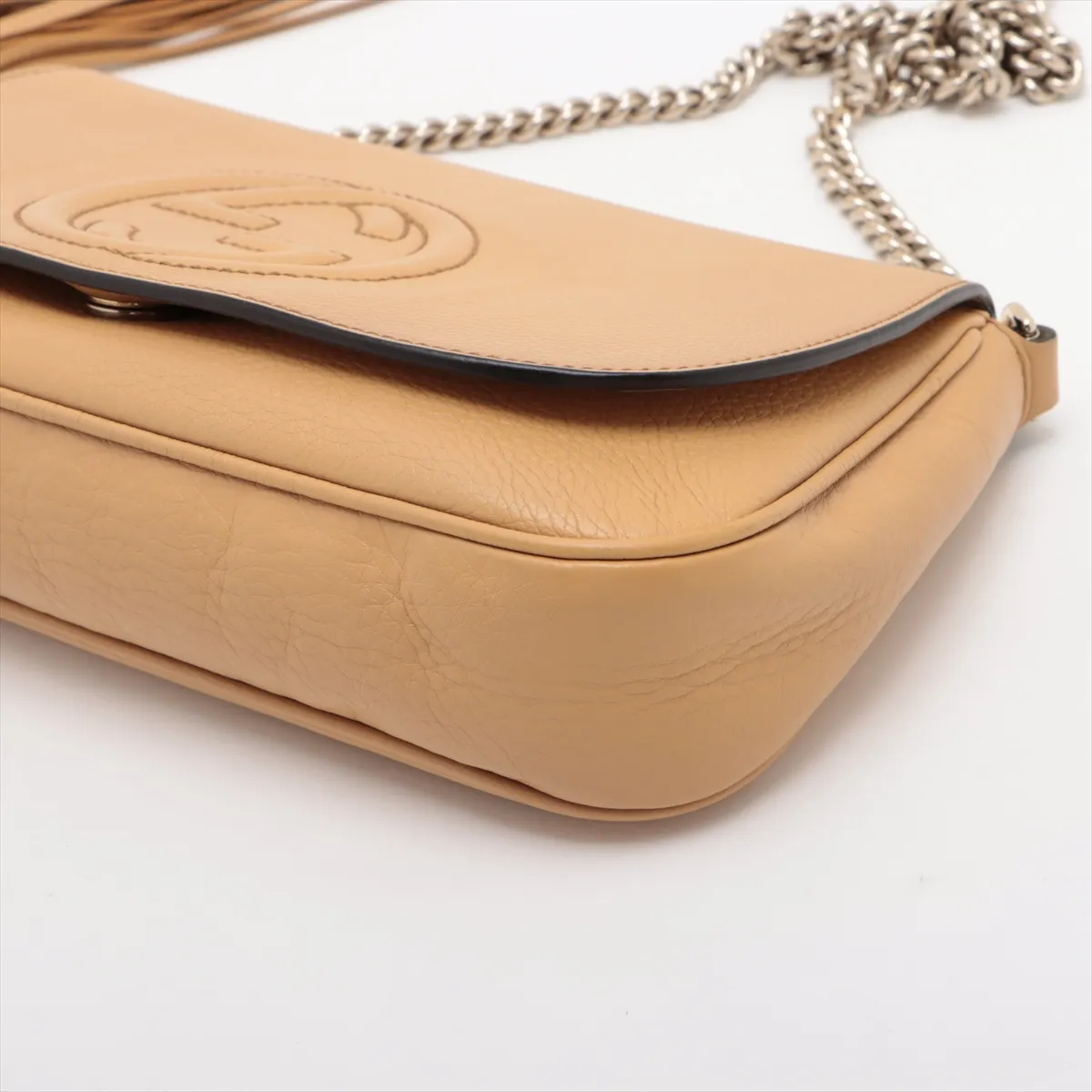 Soho Leather Chain Shoulder Bag, Beige, 336752 — view 3
