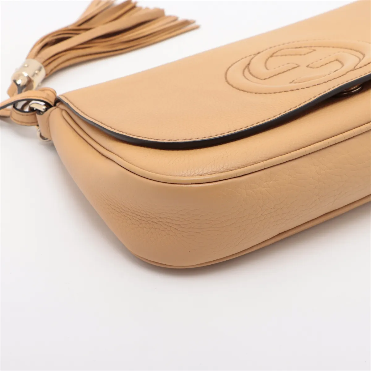 Soho Leather Chain Shoulder Bag, Beige, 336752 — view 4