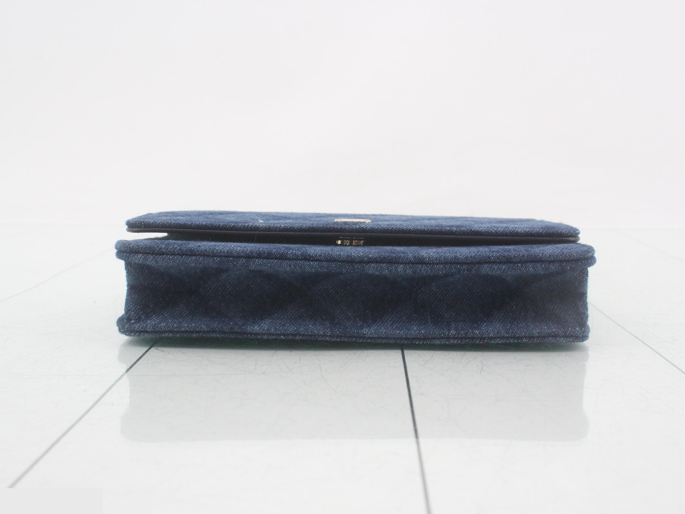denim matelassé chain wallet — view 3