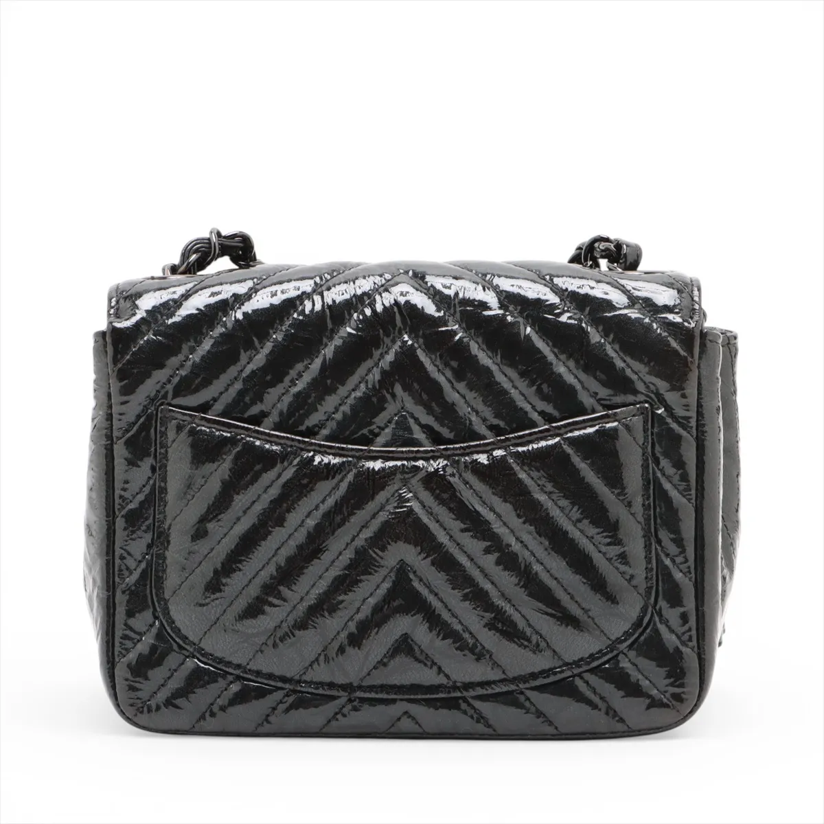 chevron patent leather single flap single chain bag gray black metal fittings 20055074 20s — view 2