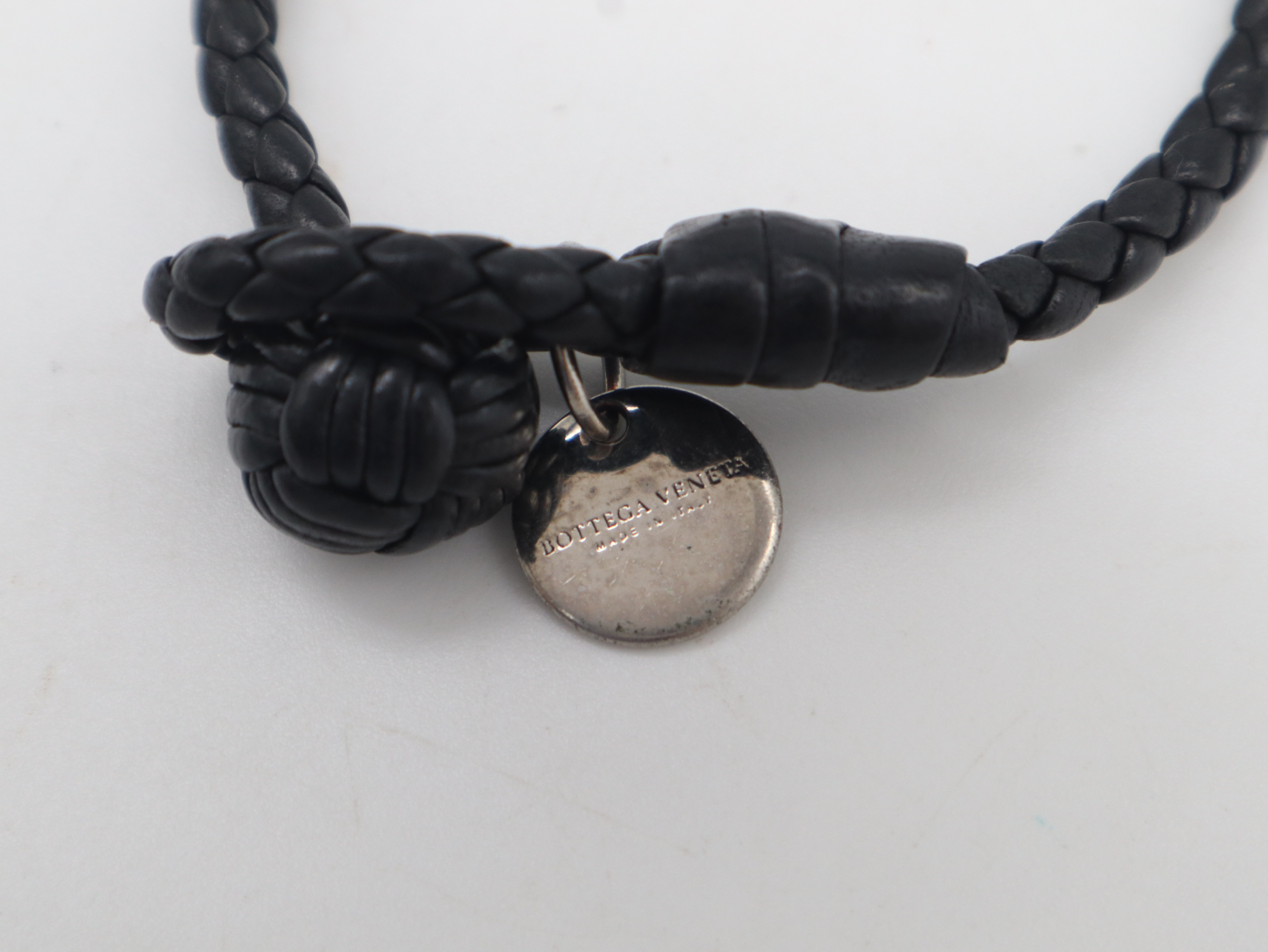 Leather Intrecciato Bracelet, Black Bracelet/Bangle — view 2