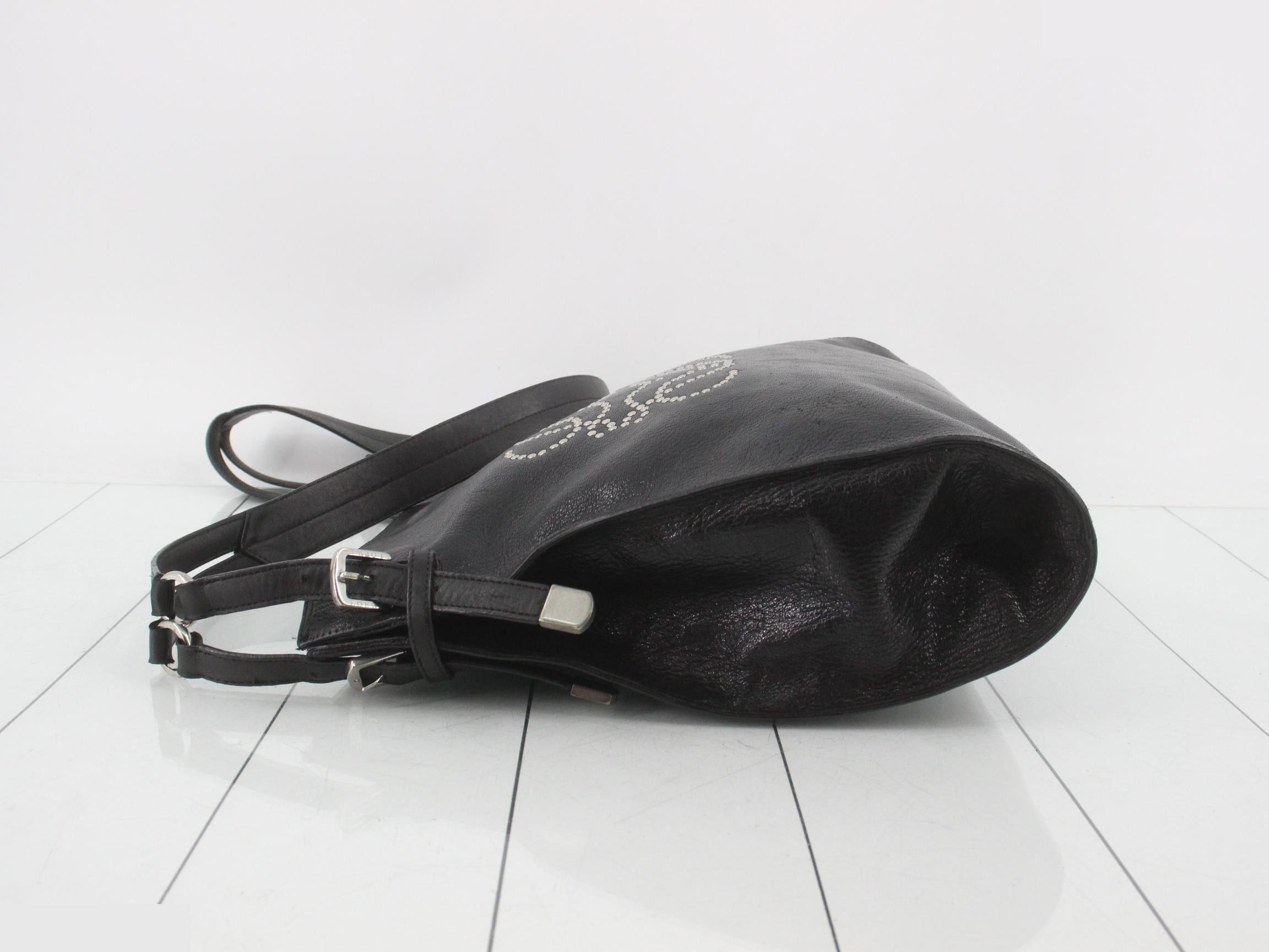 Studded Anagram Leather Black Shoulder Bag — view 4