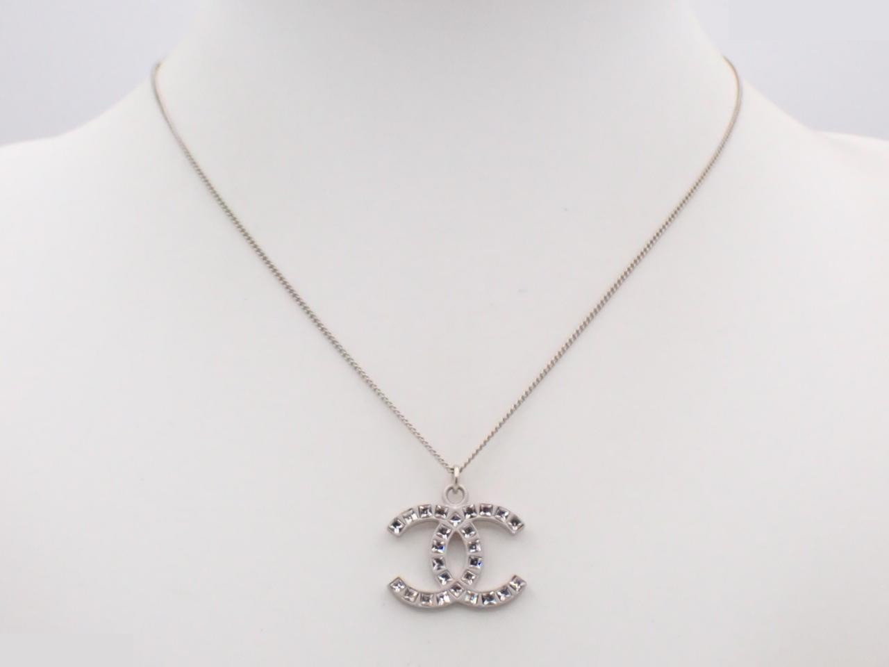 Silver necklace with Coco Chanel logo, chain approximately 42cm long. — view 3