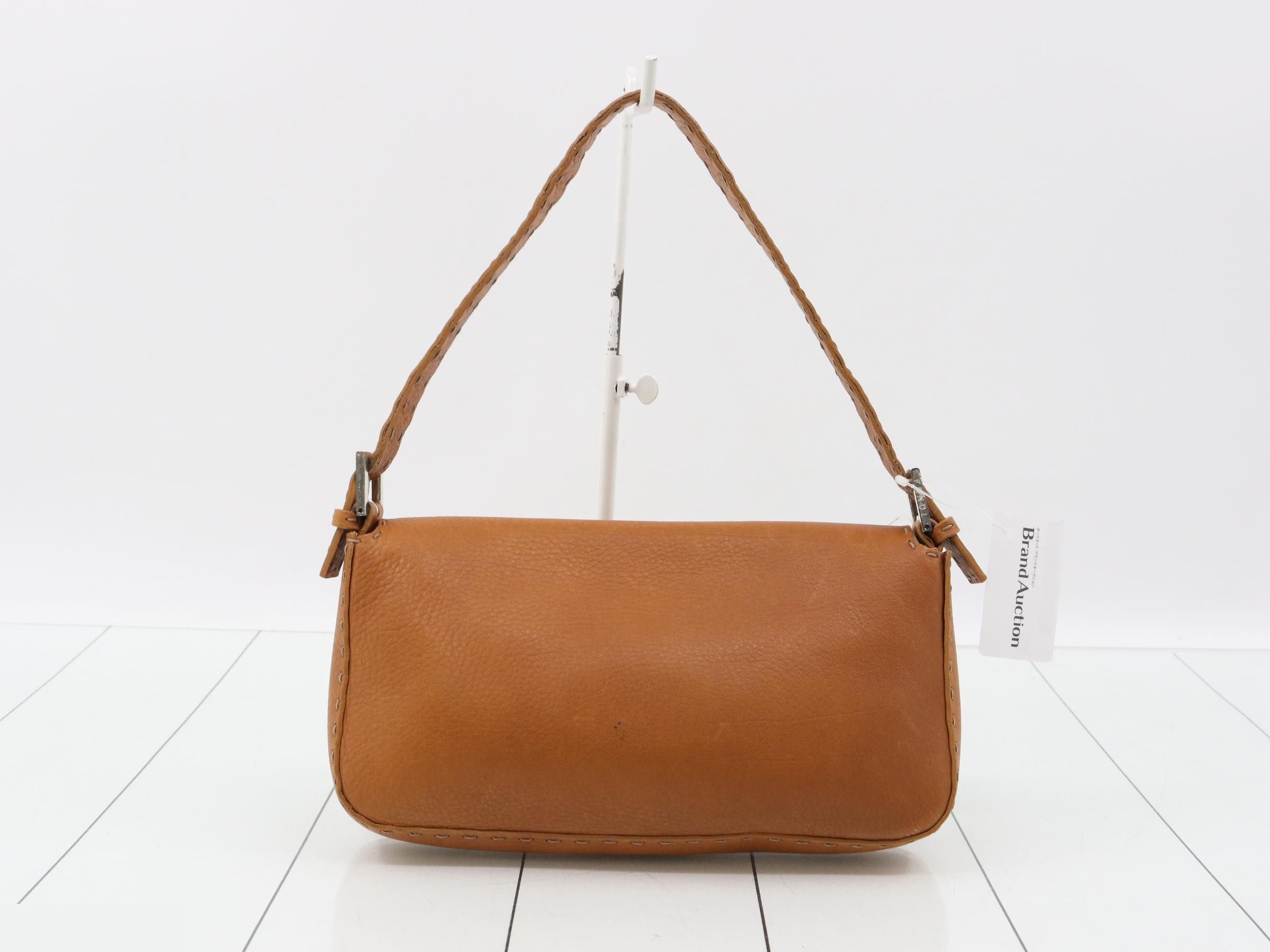 Embossed Leather Mamma Bucket Bag, Brown — view 2