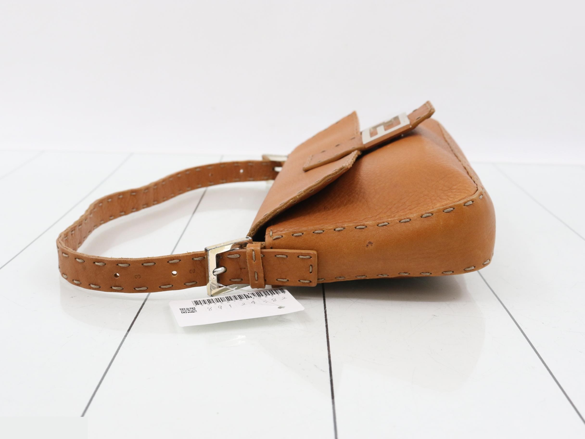 Embossed Leather Mamma Bucket Bag, Brown — view 4