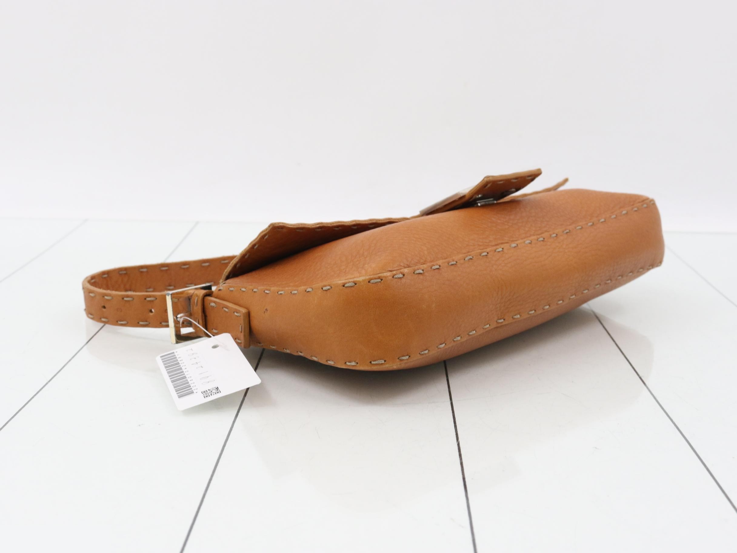 Embossed Leather Mamma Bucket Bag, Brown — view 5