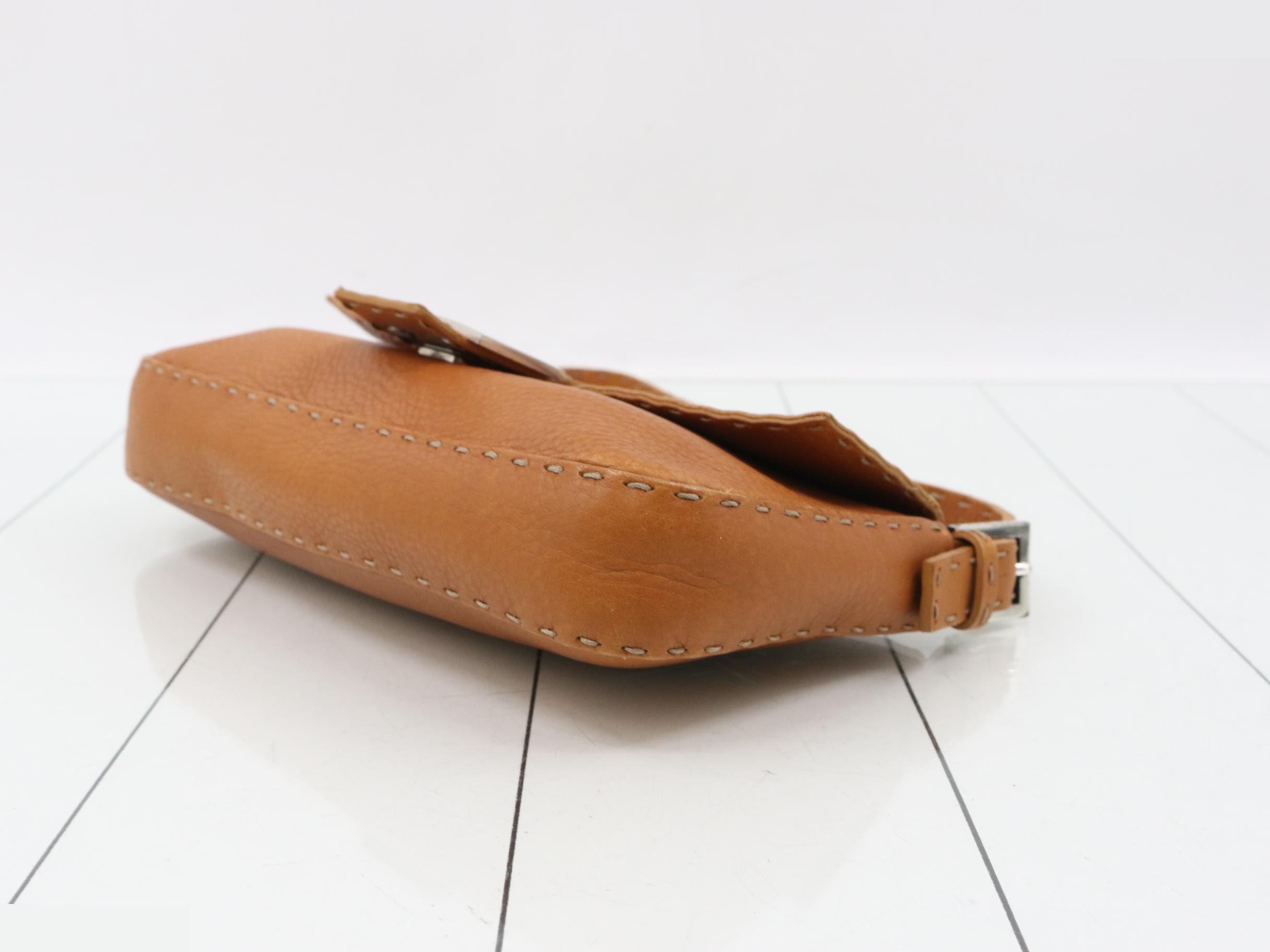 Embossed Leather Mamma Bucket Bag, Brown — view 6