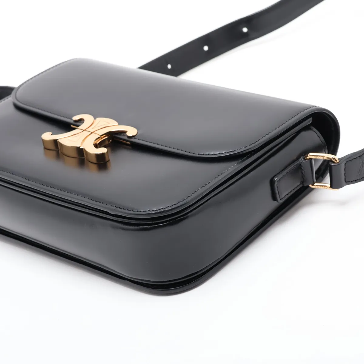 Triomphe Classic Leather Shoulder Bag, Black — view 3