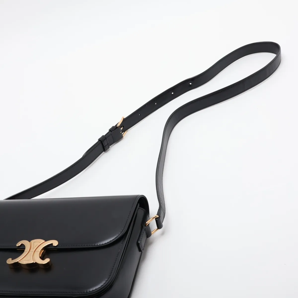Triomphe Classic Leather Shoulder Bag, Black — view 5