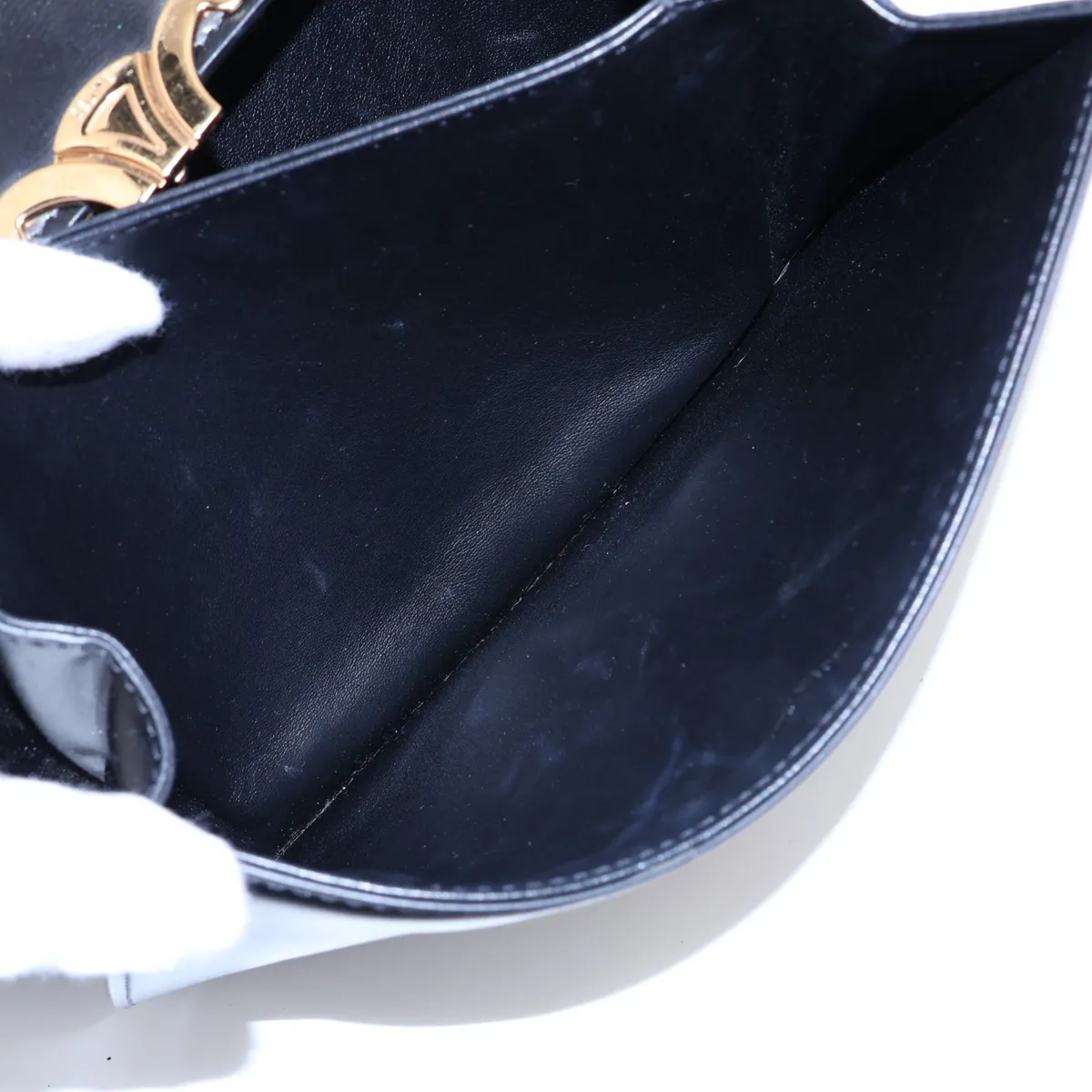 Triomphe Classic Leather Shoulder Bag, Black — view 6