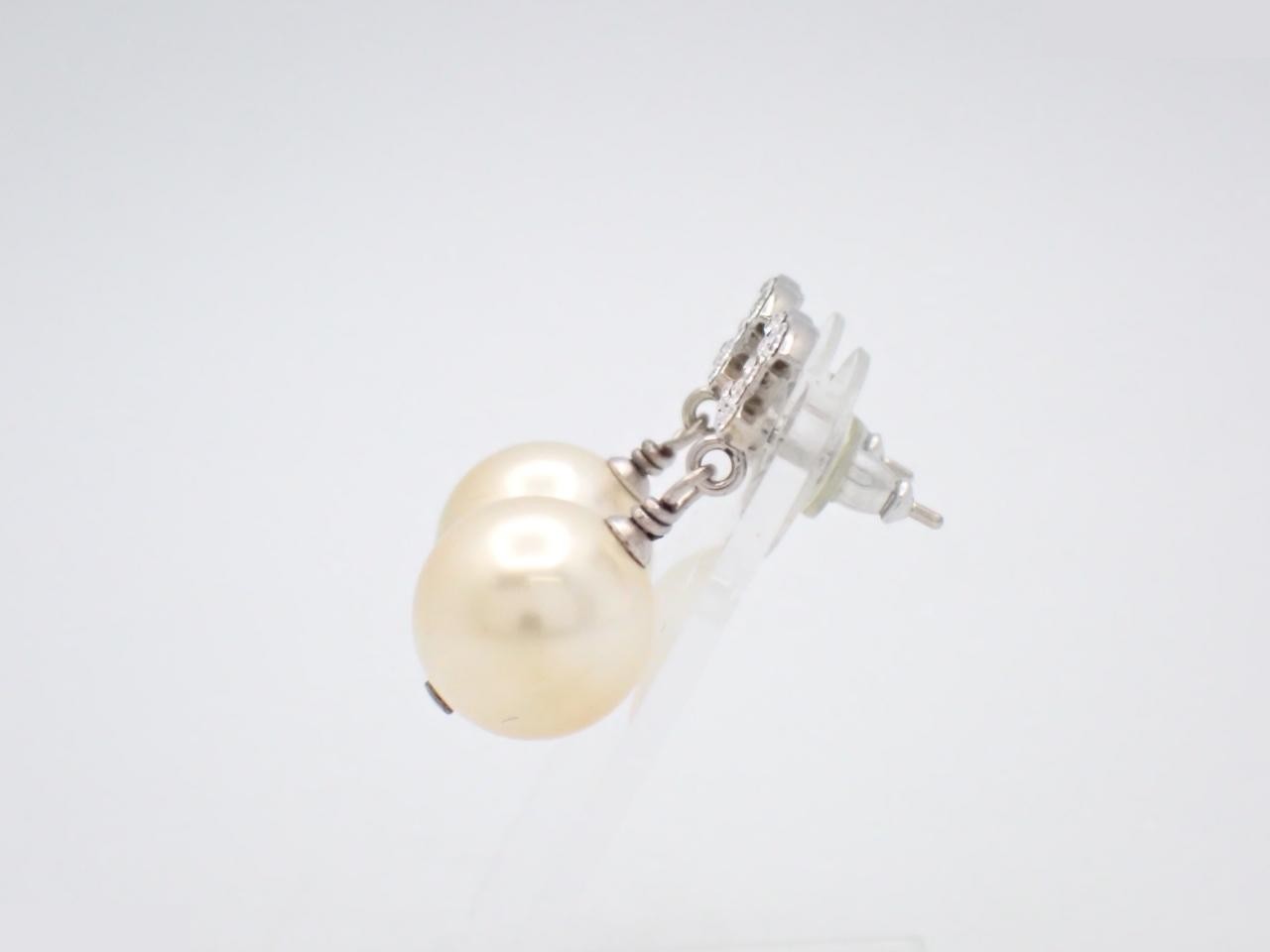 earrings, A18V, Coco Mark, stone, pearl, 2.5cm in height. — view 3