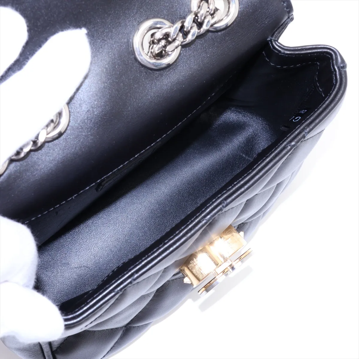 Deco 741457 Leather Chain Shoulder Bag, Black — view 7