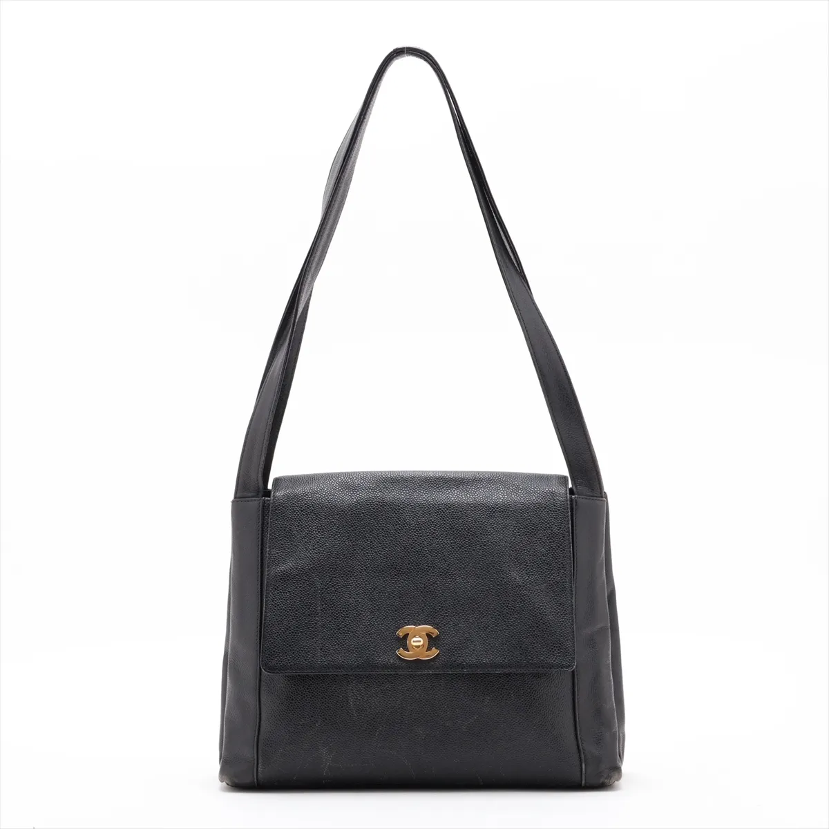 Coco Mark Caviar Skin Shoulder Bag, Black with Gold Hardware, 4264885, Series 4