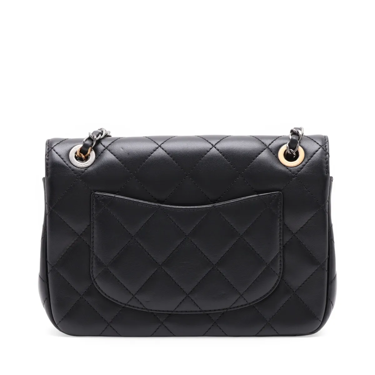 Large Matelassé Lambskin Single Flap Double Chain Bag with Clip Coco, Black, Gold x Silver Hardware, LU9AKEE9, Random Plate, AS2978 — view 2