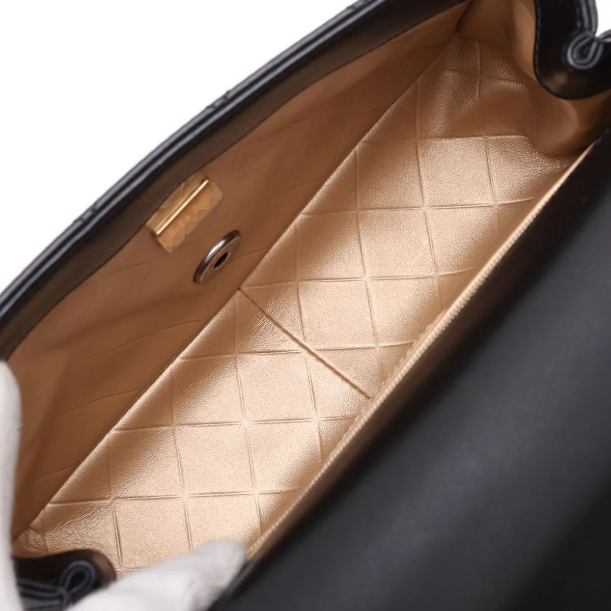 Large Matelassé Lambskin Single Flap Double Chain Bag with Clip Coco, Black, Gold x Silver Hardware, LU9AKEE9, Random Plate, AS2978 — view 6