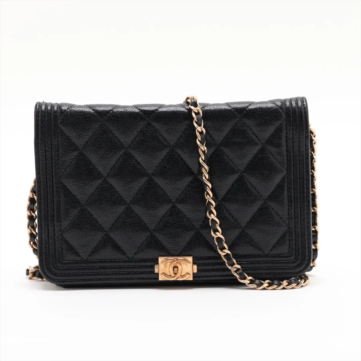 Boy Chanel Caviar Skin Chain Wallet, Black with Gold Hardware, 26280561, Serial Number 26