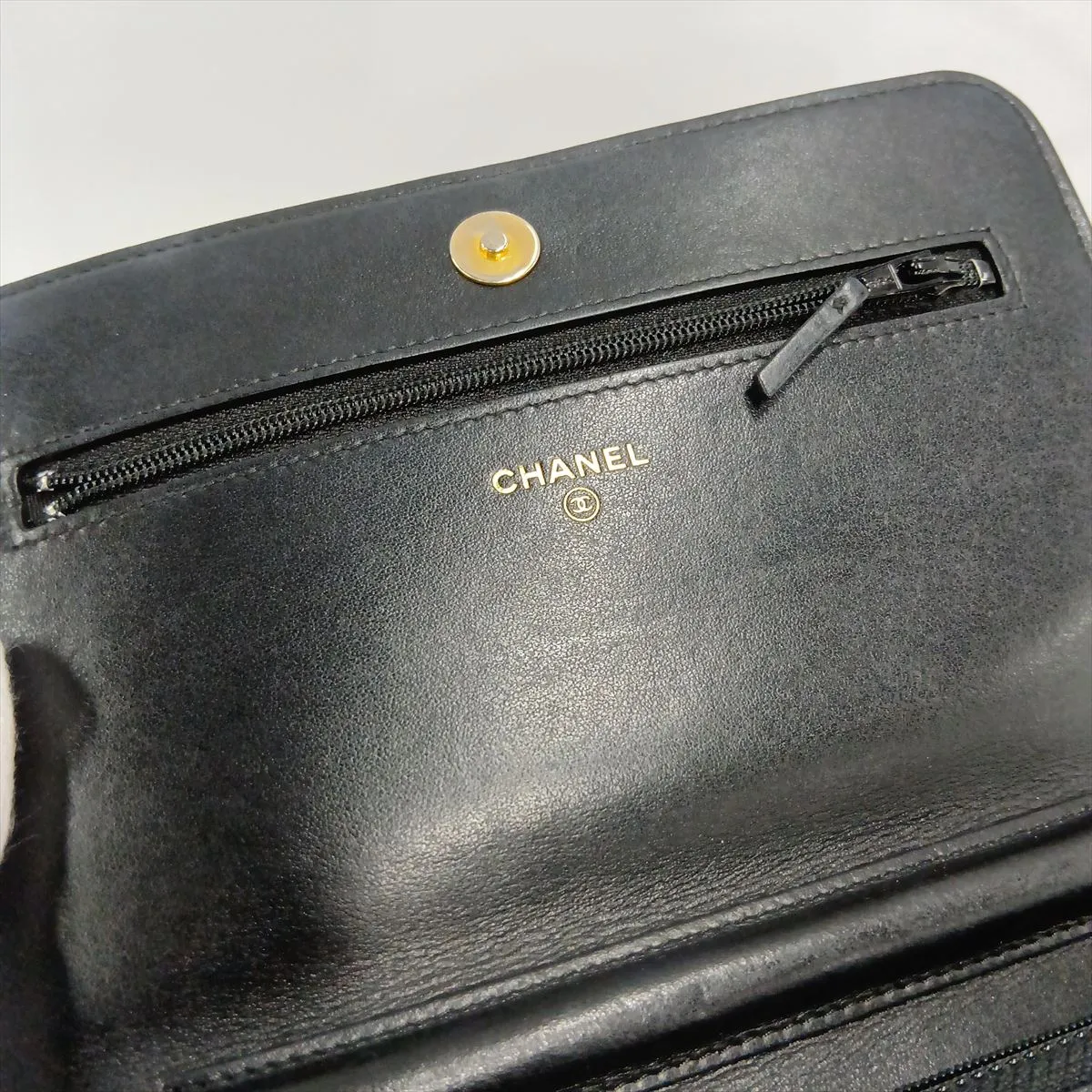 Boy Chanel Caviar Skin Chain Wallet, Black with Gold Hardware, 26280561, Serial Number 26 — view 15