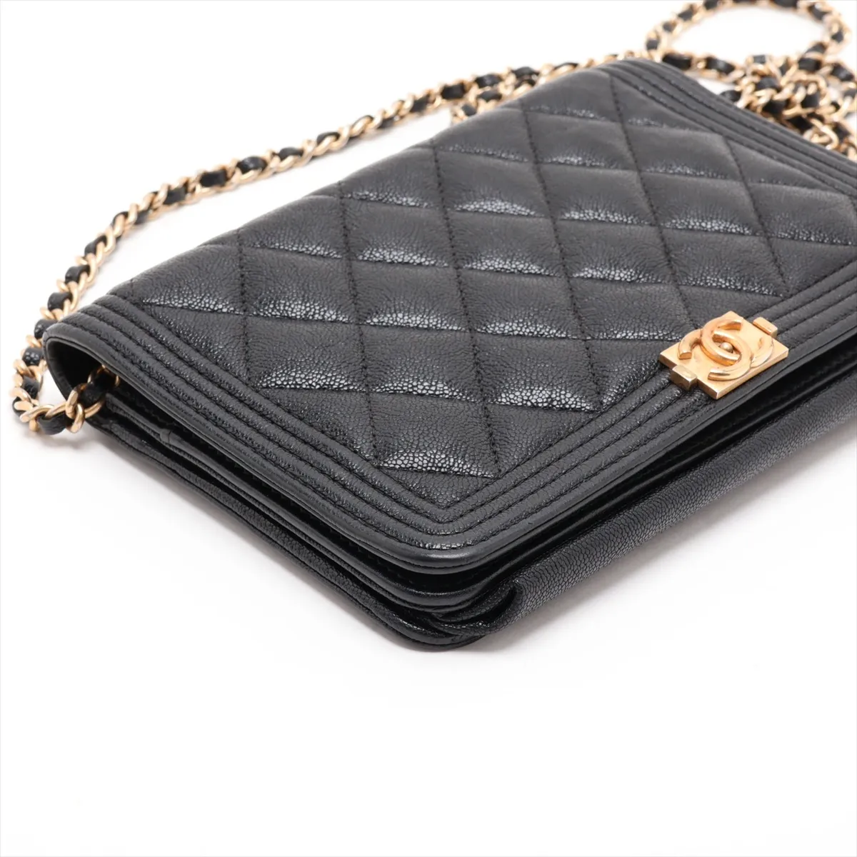 Boy Chanel Caviar Skin Chain Wallet, Black with Gold Hardware, 26280561, Serial Number 26 — view 4