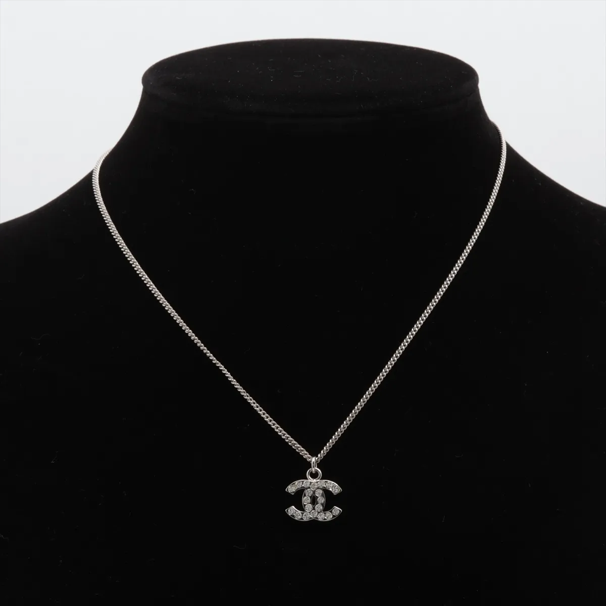 Coco Mark B11V Necklace, Metal x Rhinestone, Silver. Shows signs of wear, — view 5