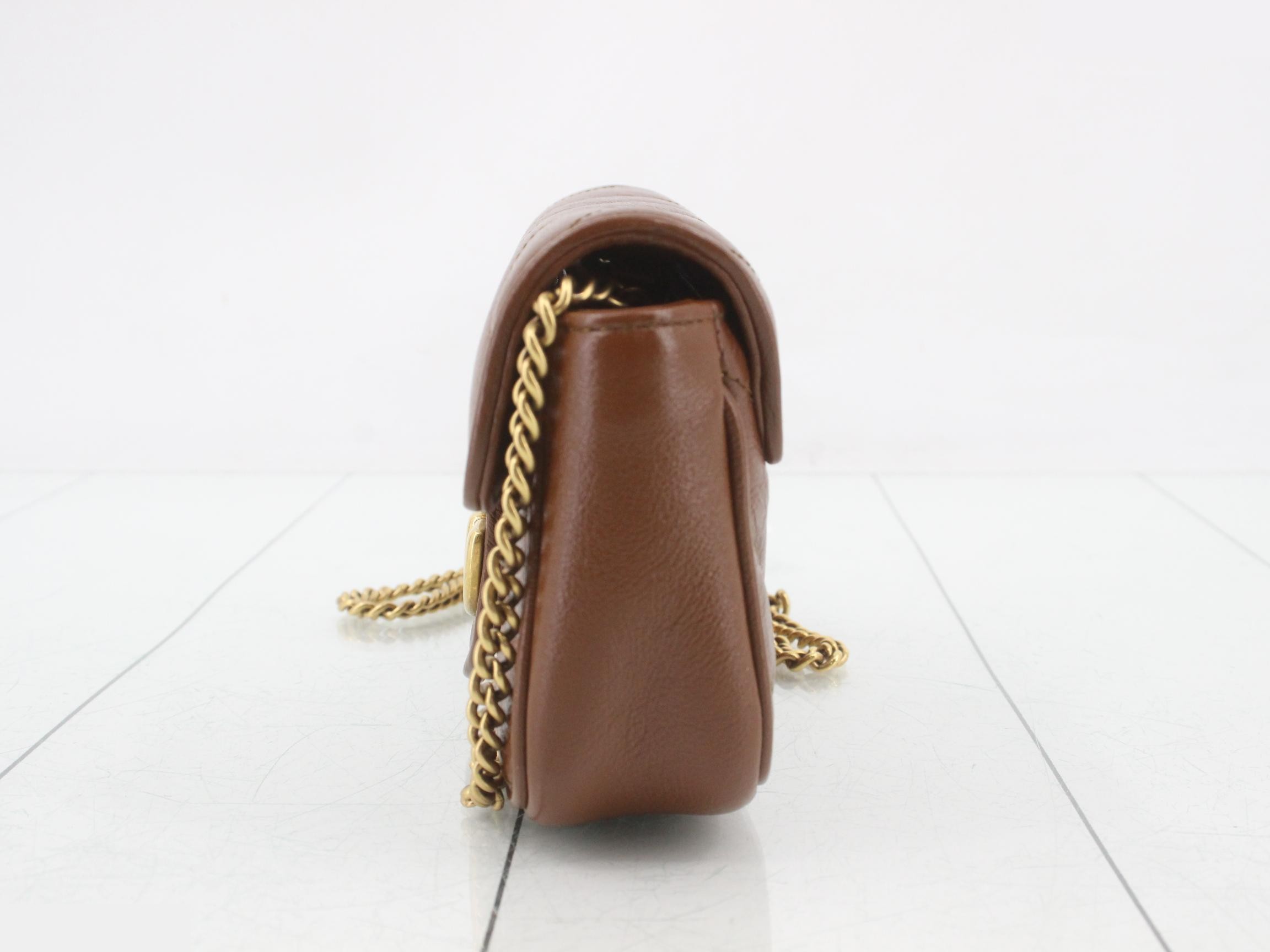 GG Marmont Leather Chain Shoulder Bag, Brown — view 3