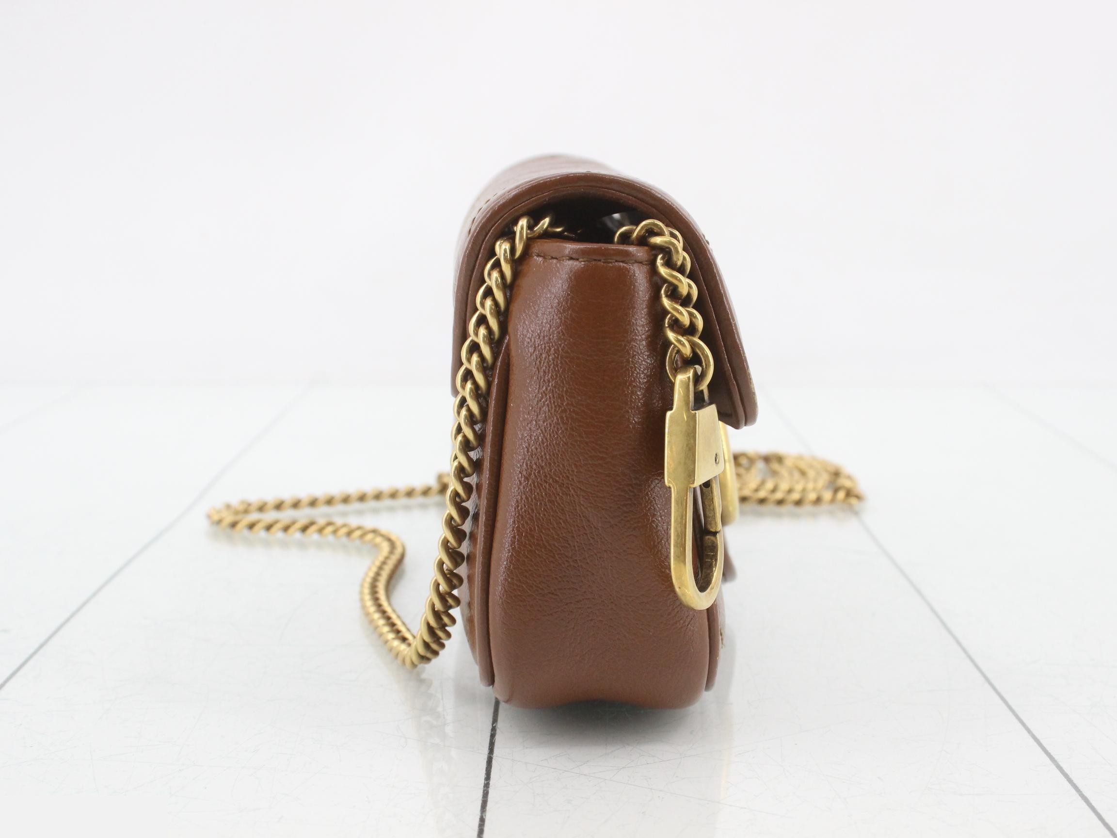 GG Marmont Leather Chain Shoulder Bag, Brown — view 4