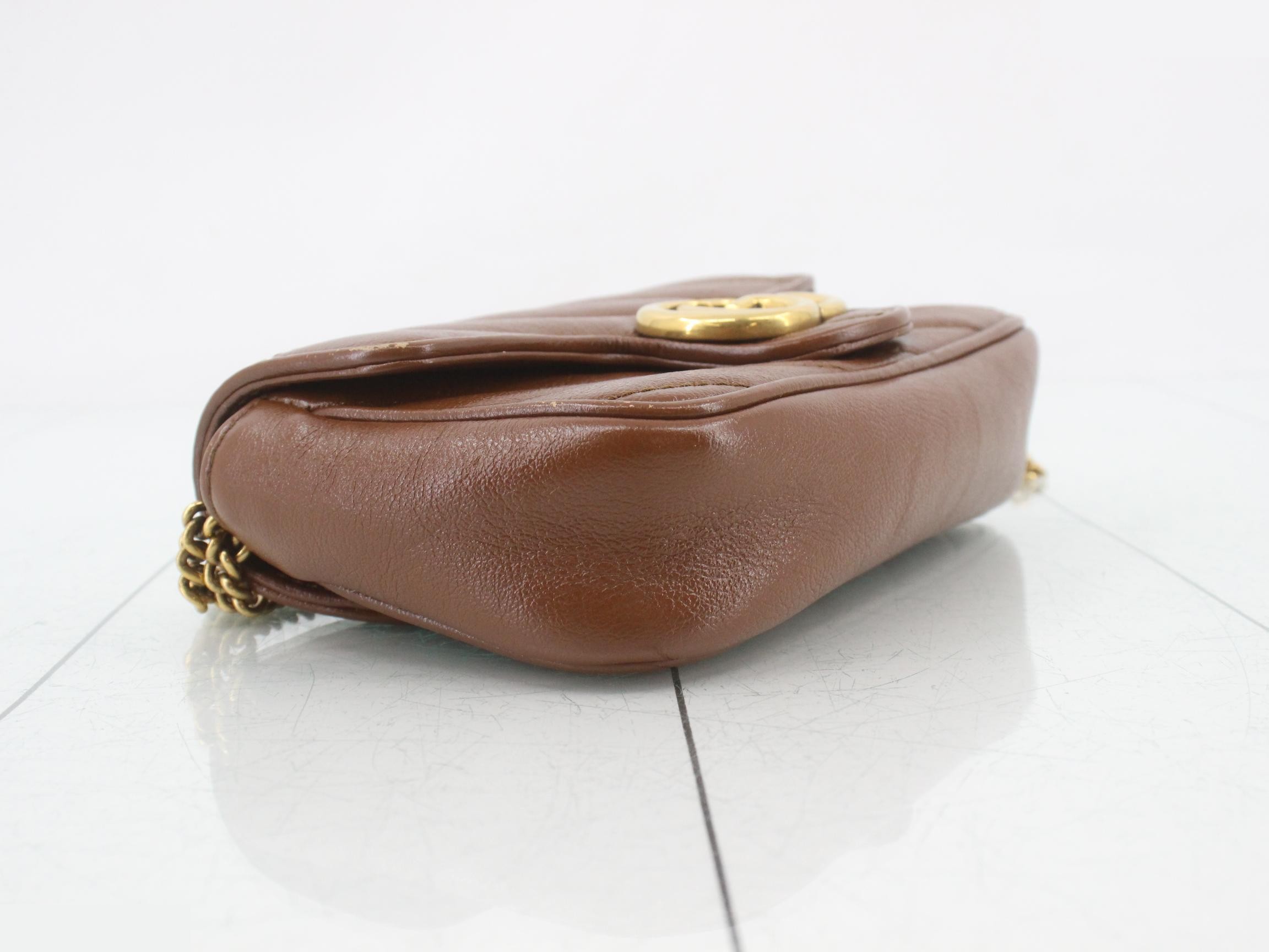 GG Marmont Leather Chain Shoulder Bag, Brown — view 5
