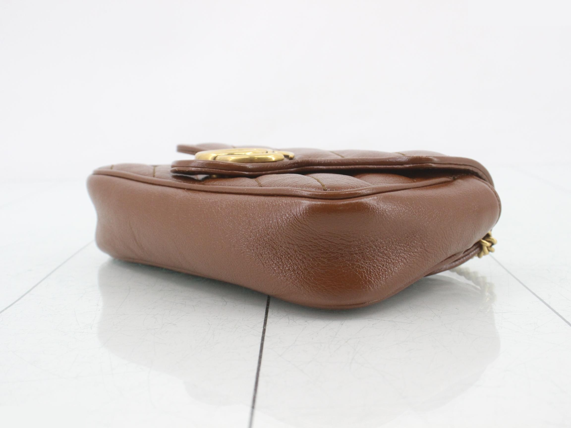 GG Marmont Leather Chain Shoulder Bag, Brown — view 6