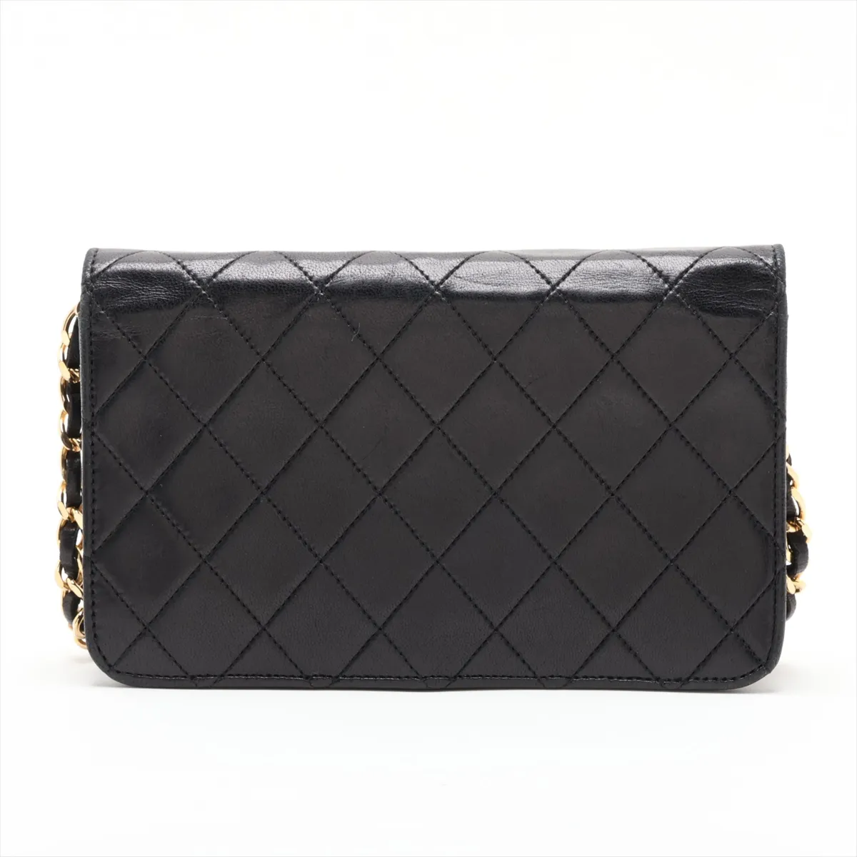Matelassé Lambskin Chain Shoulder Bag, Push-Lock, Black with Gold Hardware — view 2