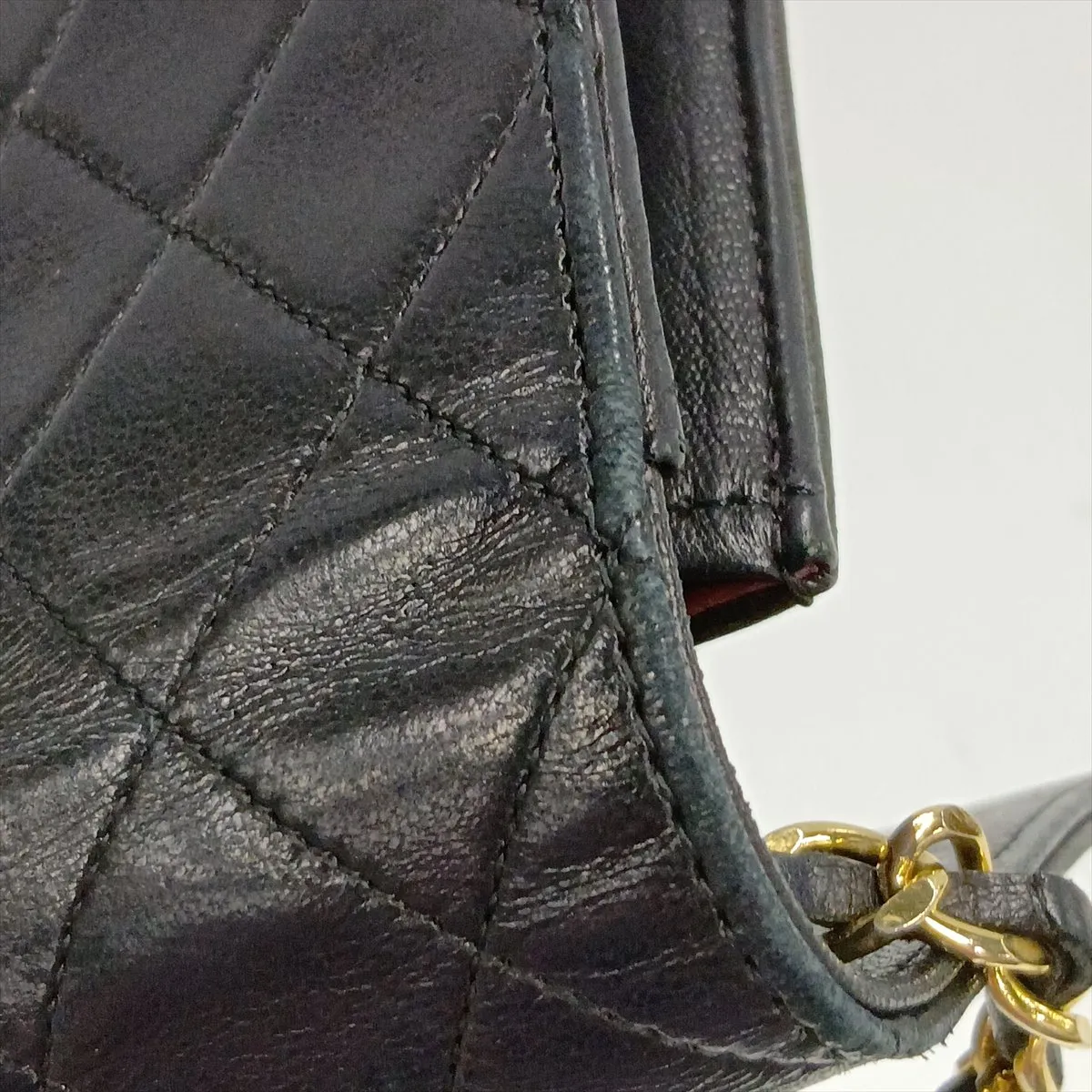 Matelassé Lambskin Chain Shoulder Bag, Push-Lock, Black with Gold Hardware — view 13
