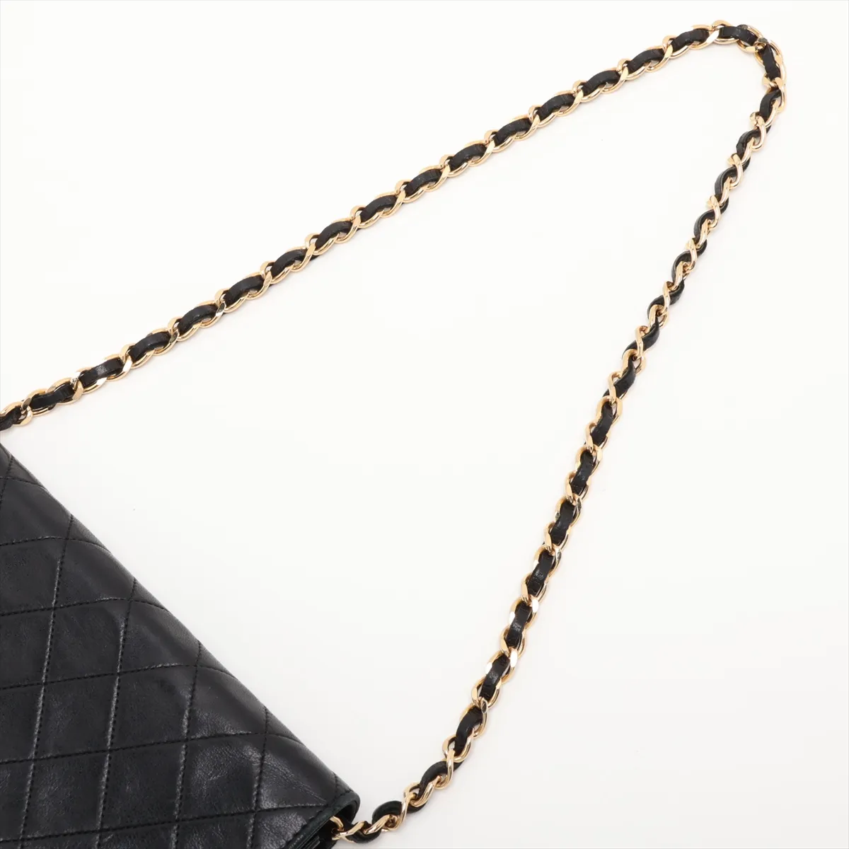 Matelassé Lambskin Chain Shoulder Bag, Push-Lock, Black with Gold Hardware — view 5