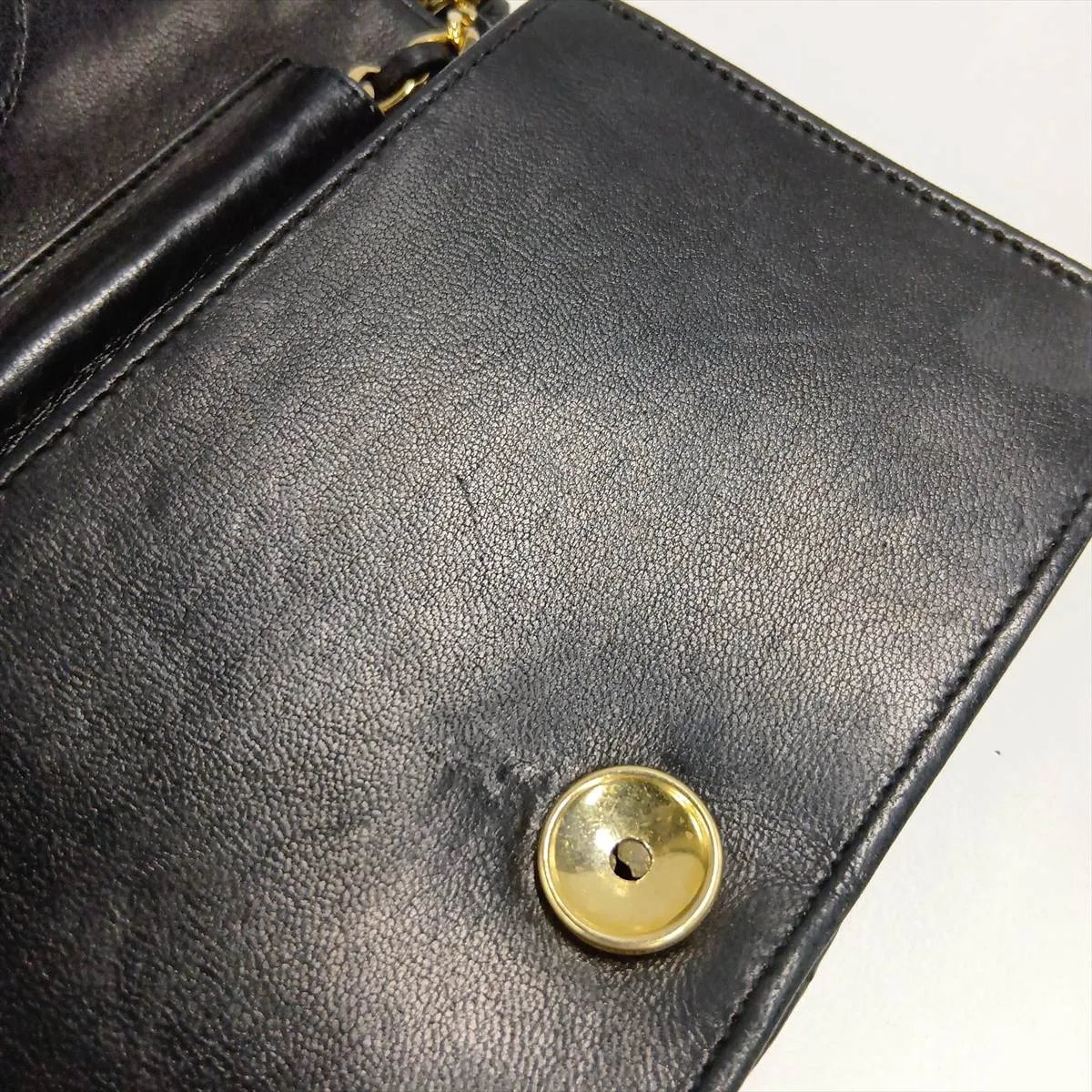 Matelassé Lambskin Chain Shoulder Bag, Push-Lock, Black with Gold Hardware — view 10