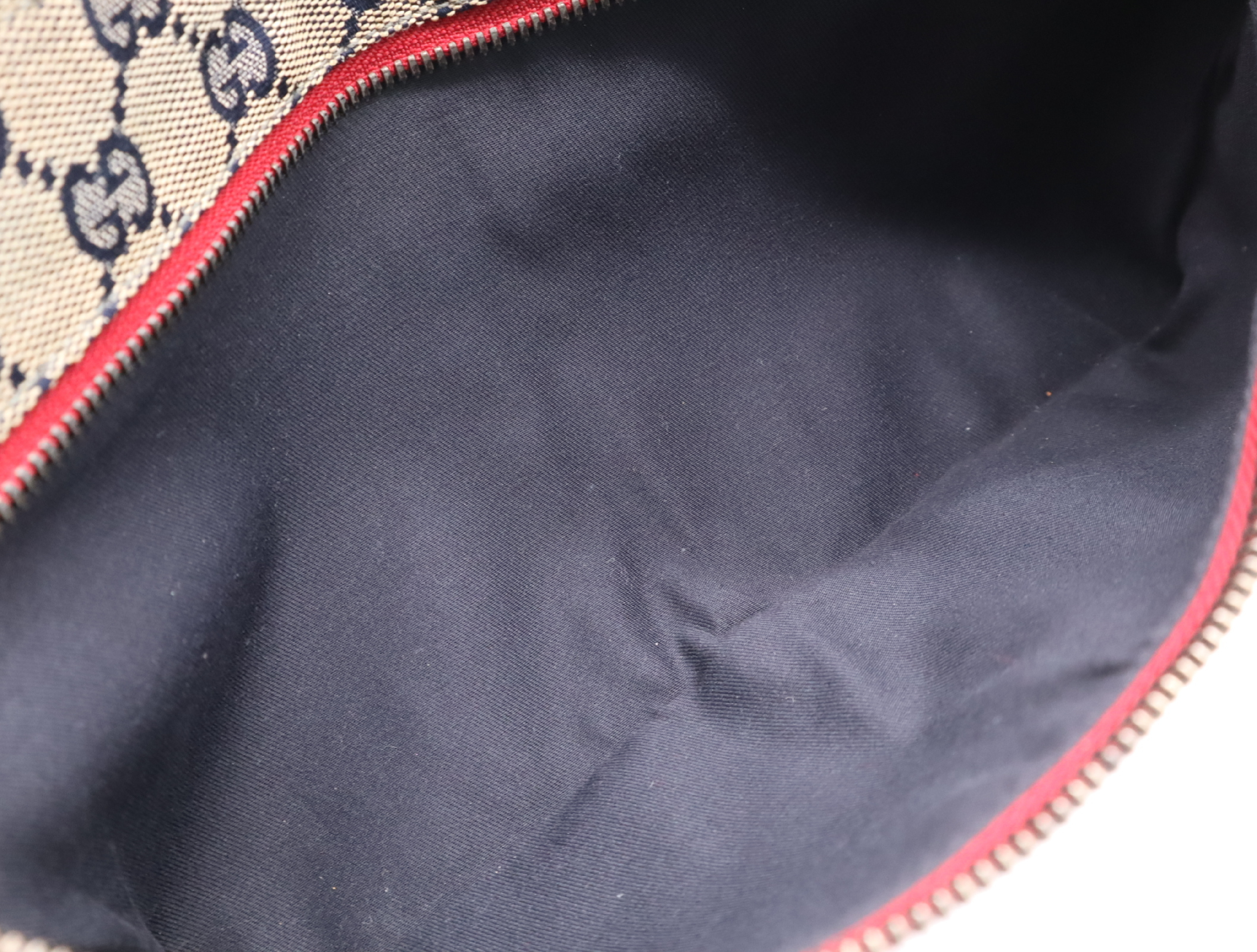 28566GG Canvas Waist Bag, Navy/Red, Silver Hardware, with Dust Bag. — view 11