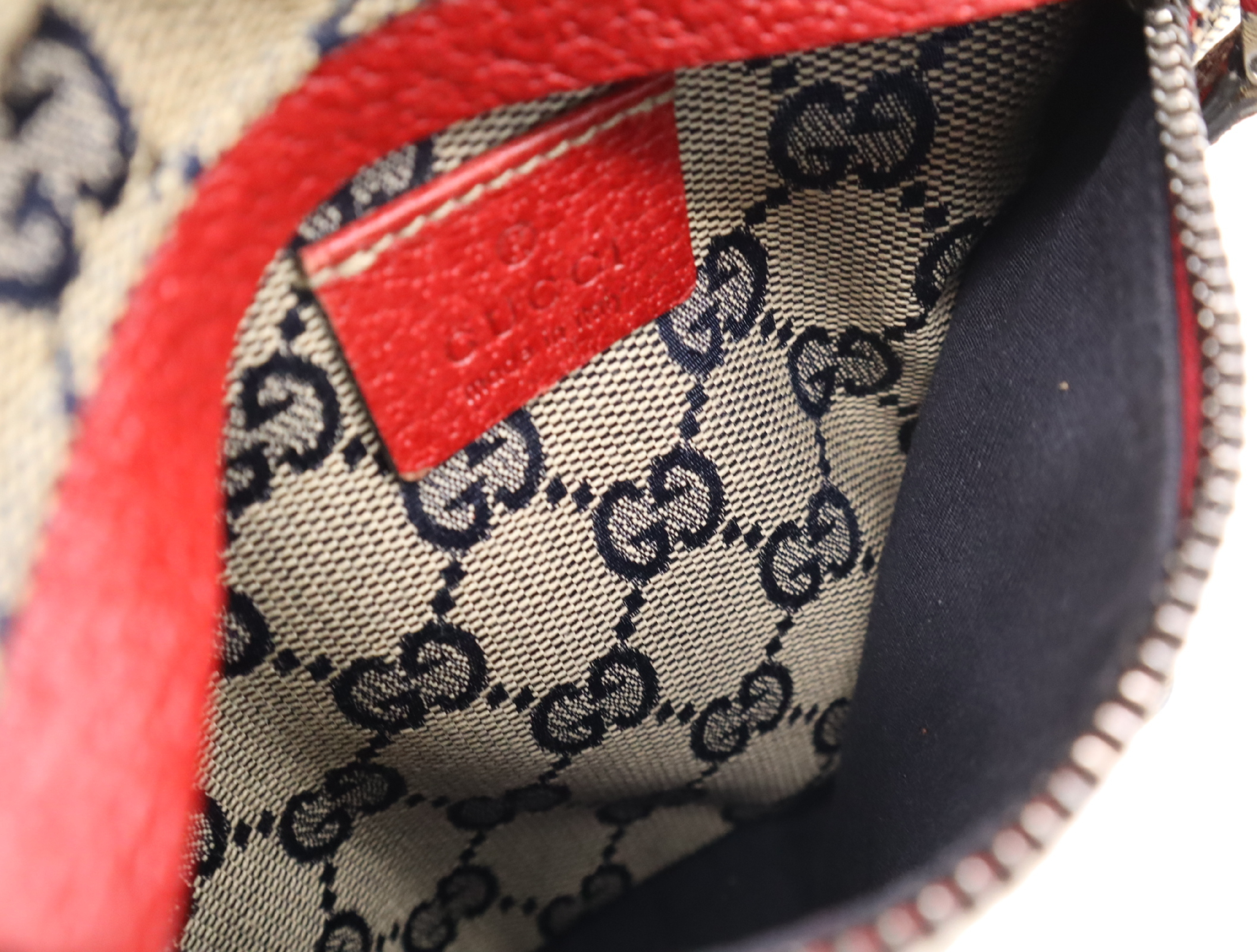 28566GG Canvas Waist Bag, Navy/Red, Silver Hardware, with Dust Bag. — view 12