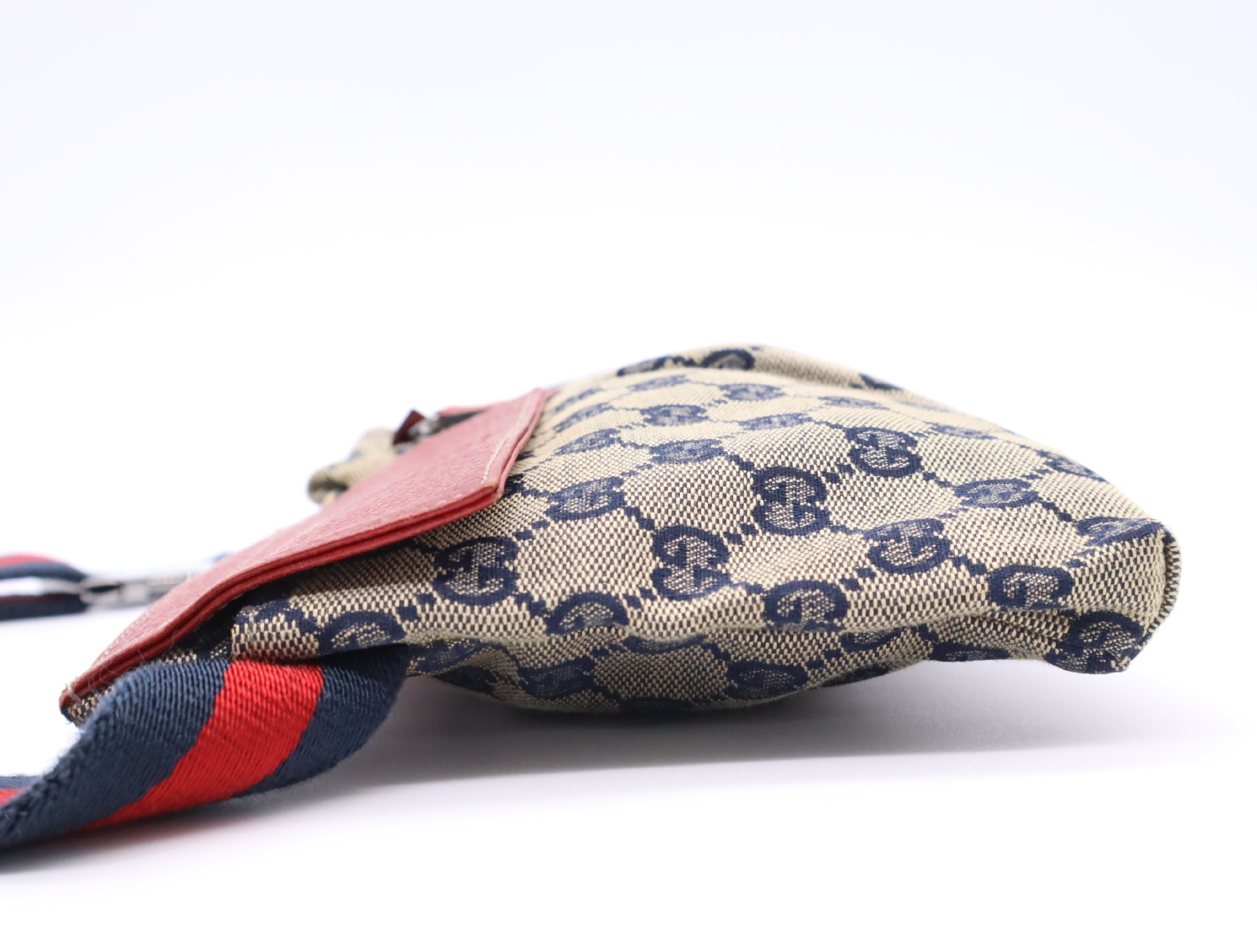 28566GG Canvas Waist Bag, Navy/Red, Silver Hardware, with Dust Bag. — view 3